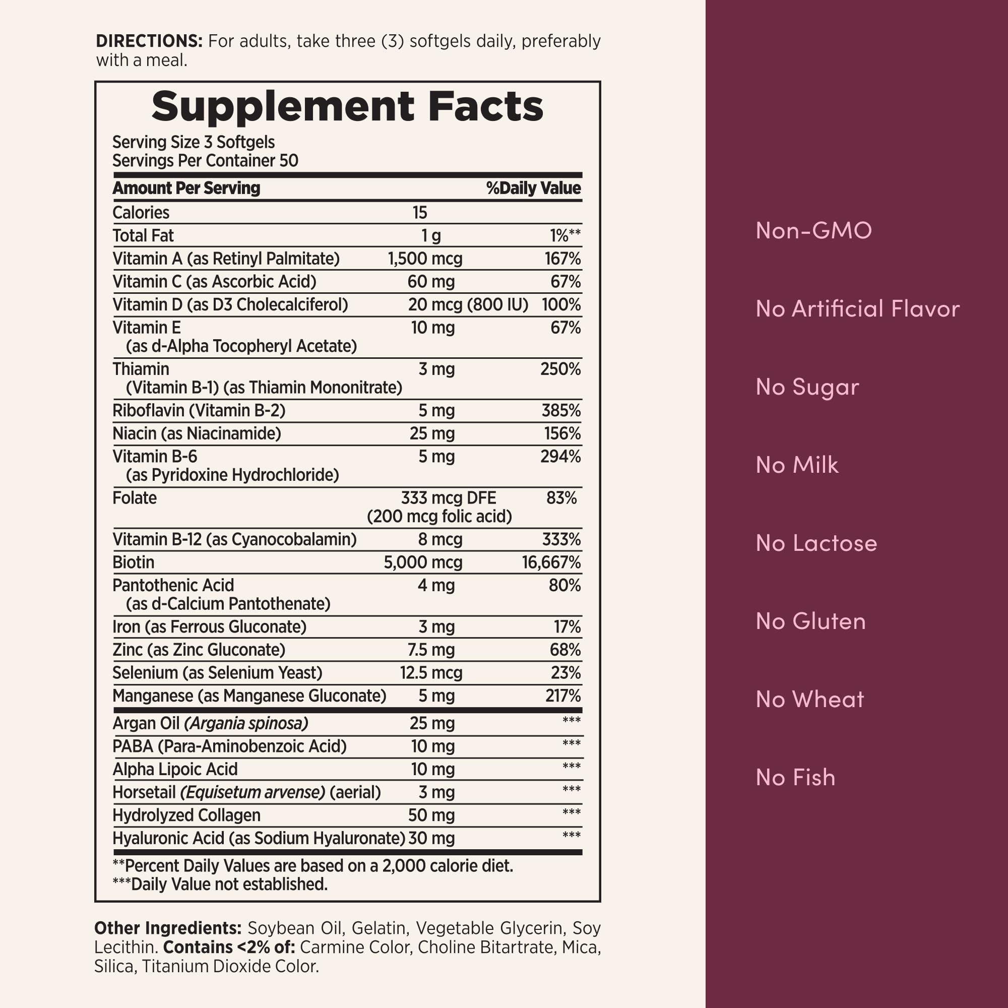 Nature's Bounty Advanced Hair, Skin & Nails, Argan-Infused Vitamin Supplement with Biotin and Hyaluronic Acid, 150 Rapid Release Softgels, 50 Total Servings Nature's Bounty buy supplements canada