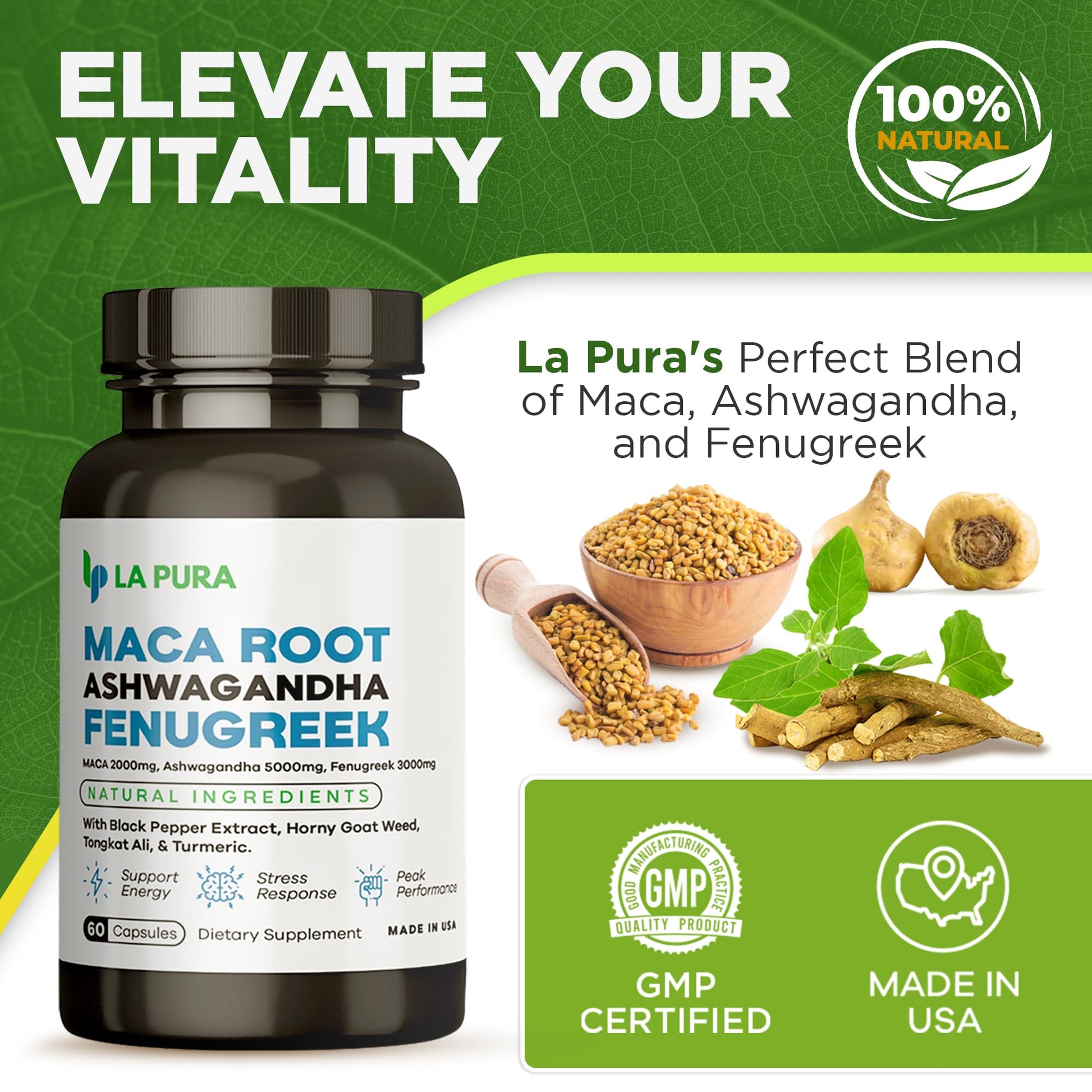 LaPura Ashwagandha 5000mg Maca Root 2000mg Fenugreek 3000mg Supplement LaPura buy supplements canada