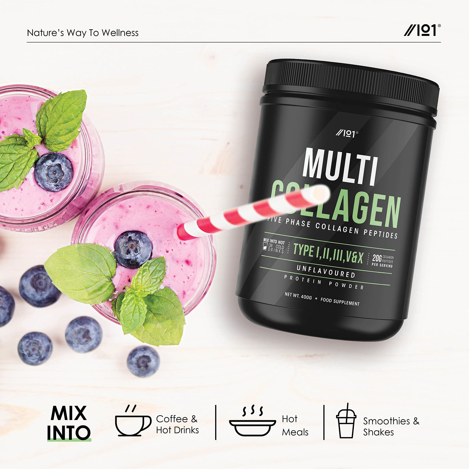 Multi Collagen Protein Powder (400g) - Types I, II, III, V & X - Hydrolyzed Grass Fed Bovine, Wild Caught Fish ALPHA01 buy supplements canada