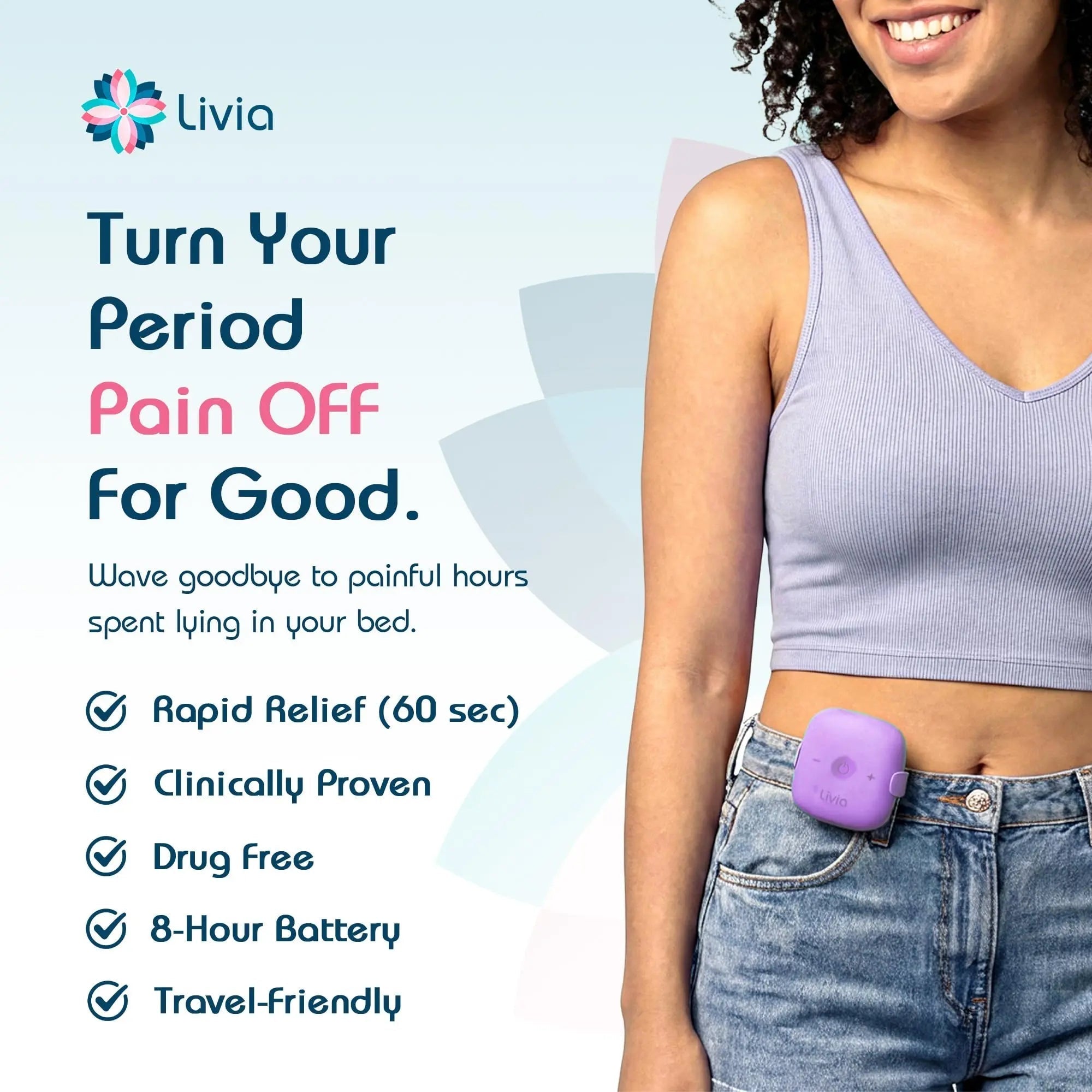 Livia Menstrual Pain Relief Device, Lavender – Off-Switch for Period Pain – Portable & Discreet – Rechargeable, Up to 8 Hours Battery – Complete Kit with Stick-On Pads – The Go-to Travel Partner Livia buy supplements canada
