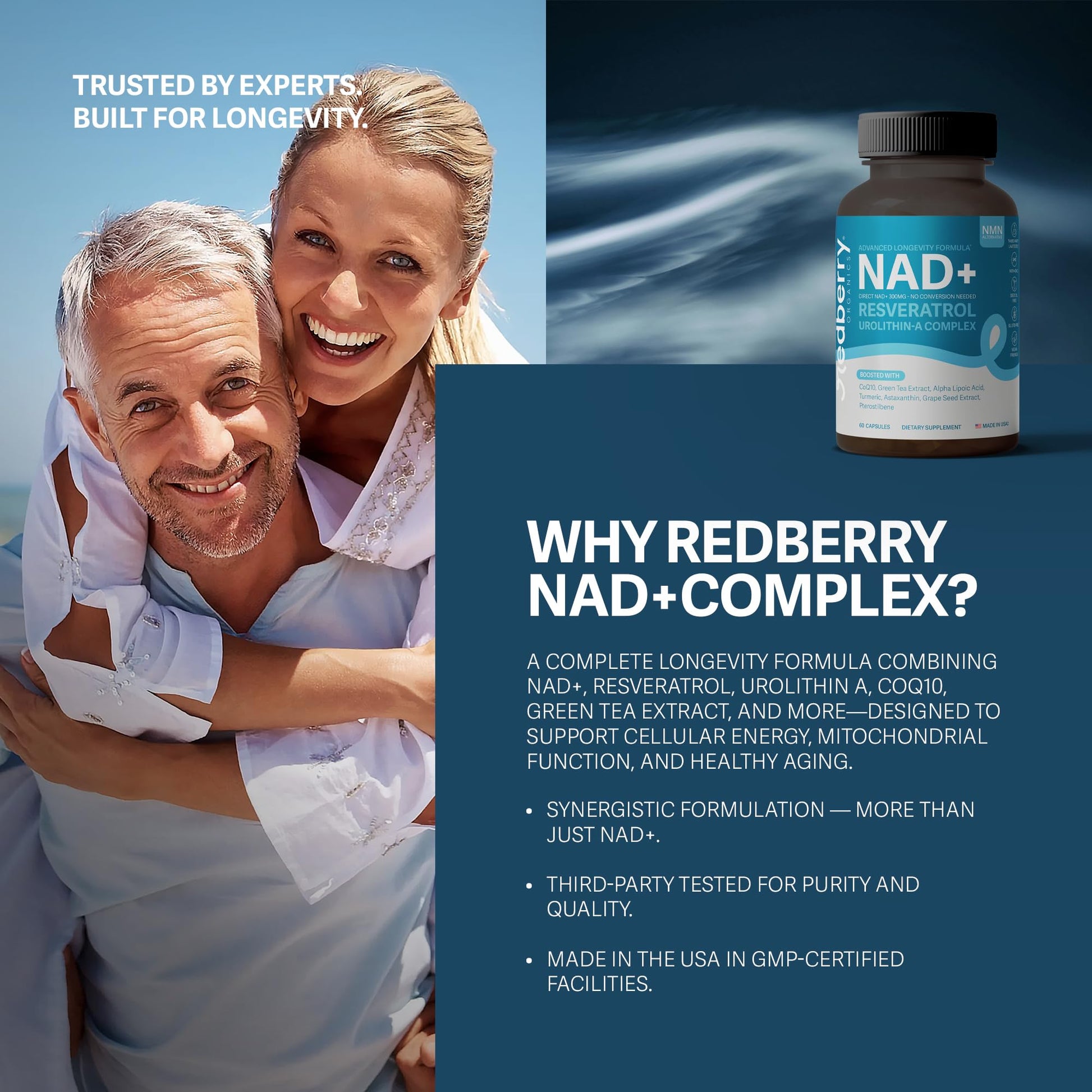 NAD Supplement with Direct NAD+ 300mg (NAD Plus) | Advanced Longevity Complex with Urolithin A & Resveratrol | NMN Alternative | 60 Capsules | Non-GMO, Gluten Free | Made in USA Redberry Organics buy supplements canada