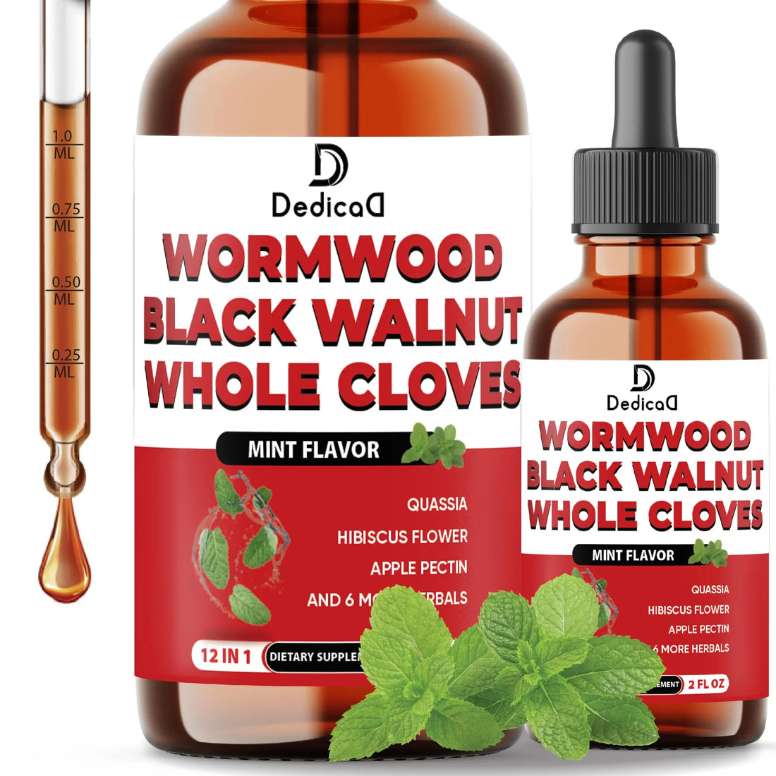 DEDICAD 12in1 Wormwood Liquid Drops Added Black Walnut, Whole Cloves and 9 More Herbs - 2 Fl Oz - 60 Days Supply - Mint Flavor DEDICAD buy supplements canada