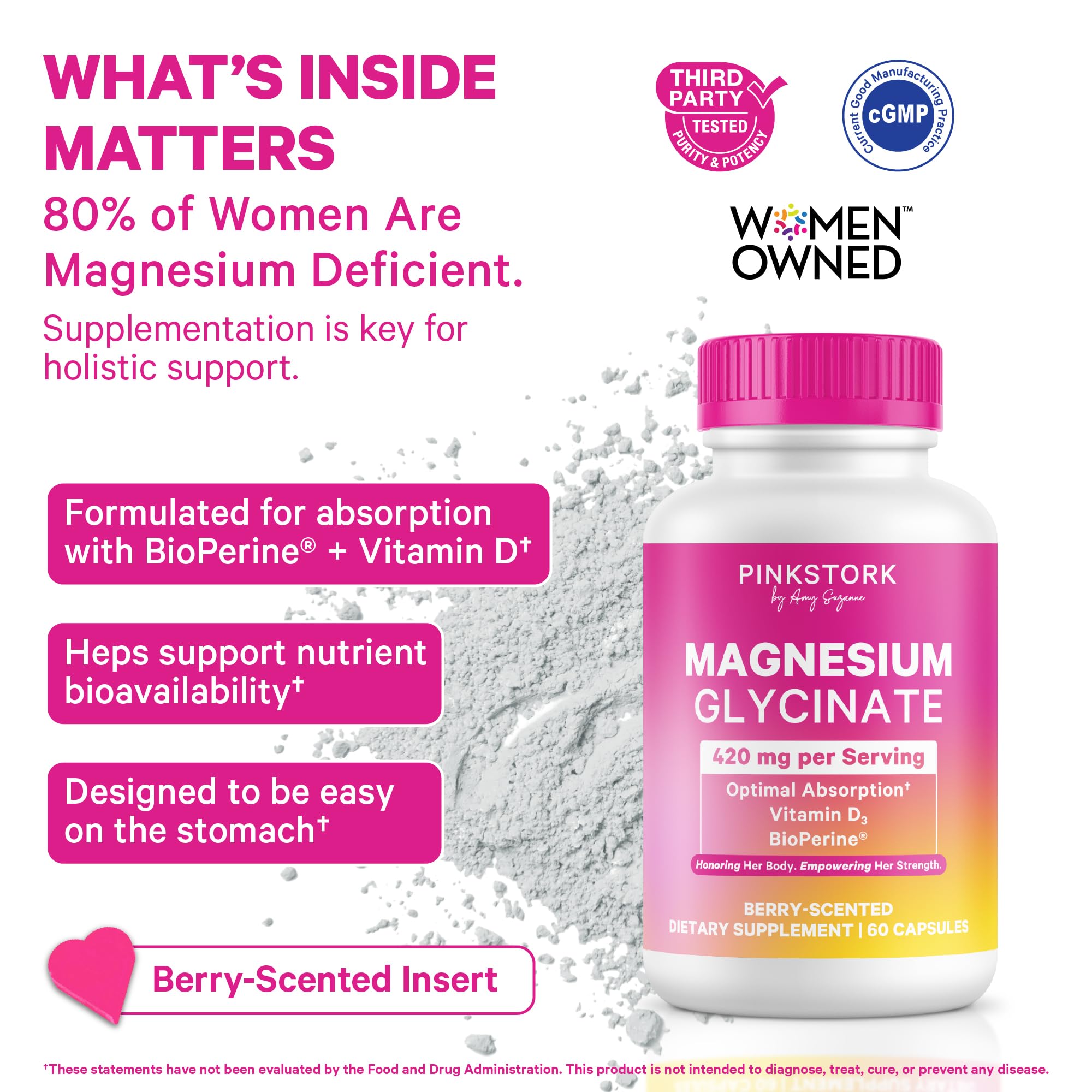 Pink Stork Magnesium Glycinate with Vitamin D - Magnesium Supplement for Women to Support Natural Calm, Mood, and Sleep - Hormone Balance for Women - 60 Capsules, Berry Essence, 1 Month Supply Pink Stork buy supplements canada