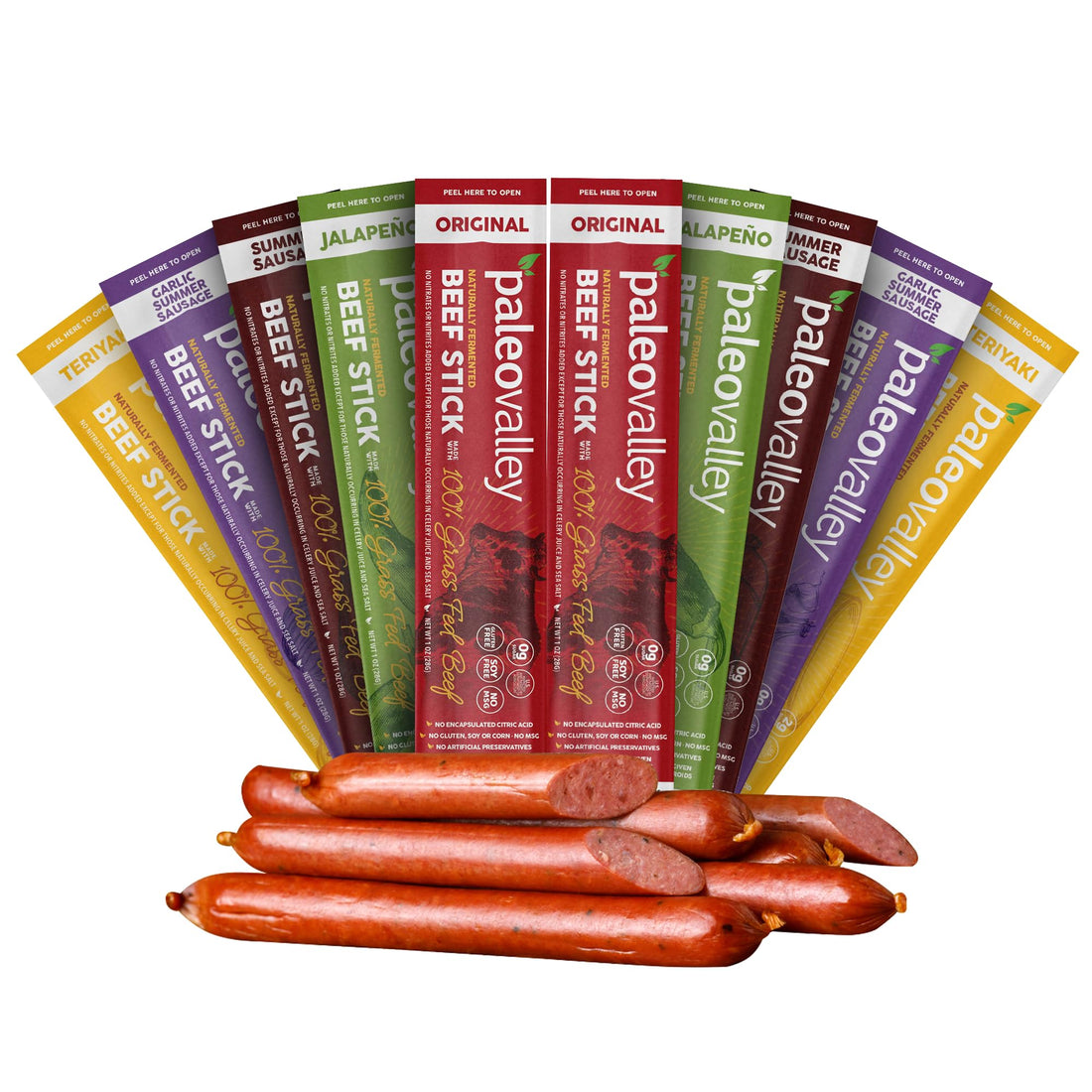 Paleovalley 100% Grass Fed Beef Sticks - Delicious Gluten Free Beef Snack - High Protein Keto Friendly, 50 Count Variety Pack Paleovalley buy supplements canada