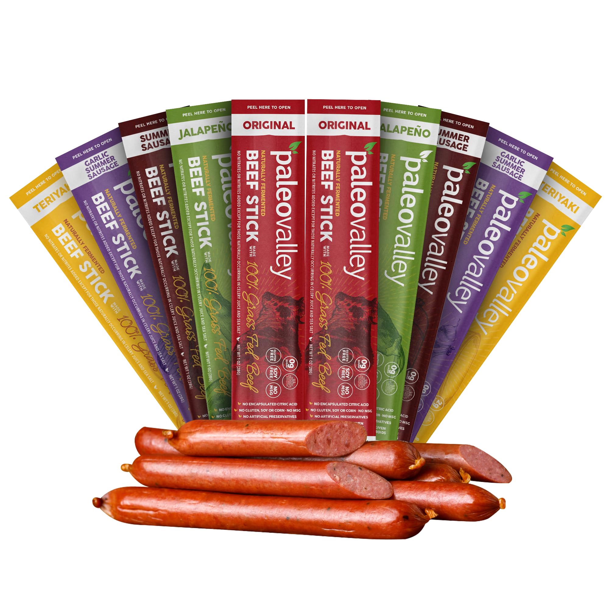 Paleovalley 100% Grass Fed Beef Sticks - Delicious Gluten Free Beef Snack - High Protein Keto Friendly, 50 Count Variety Pack Paleovalley buy supplements canada