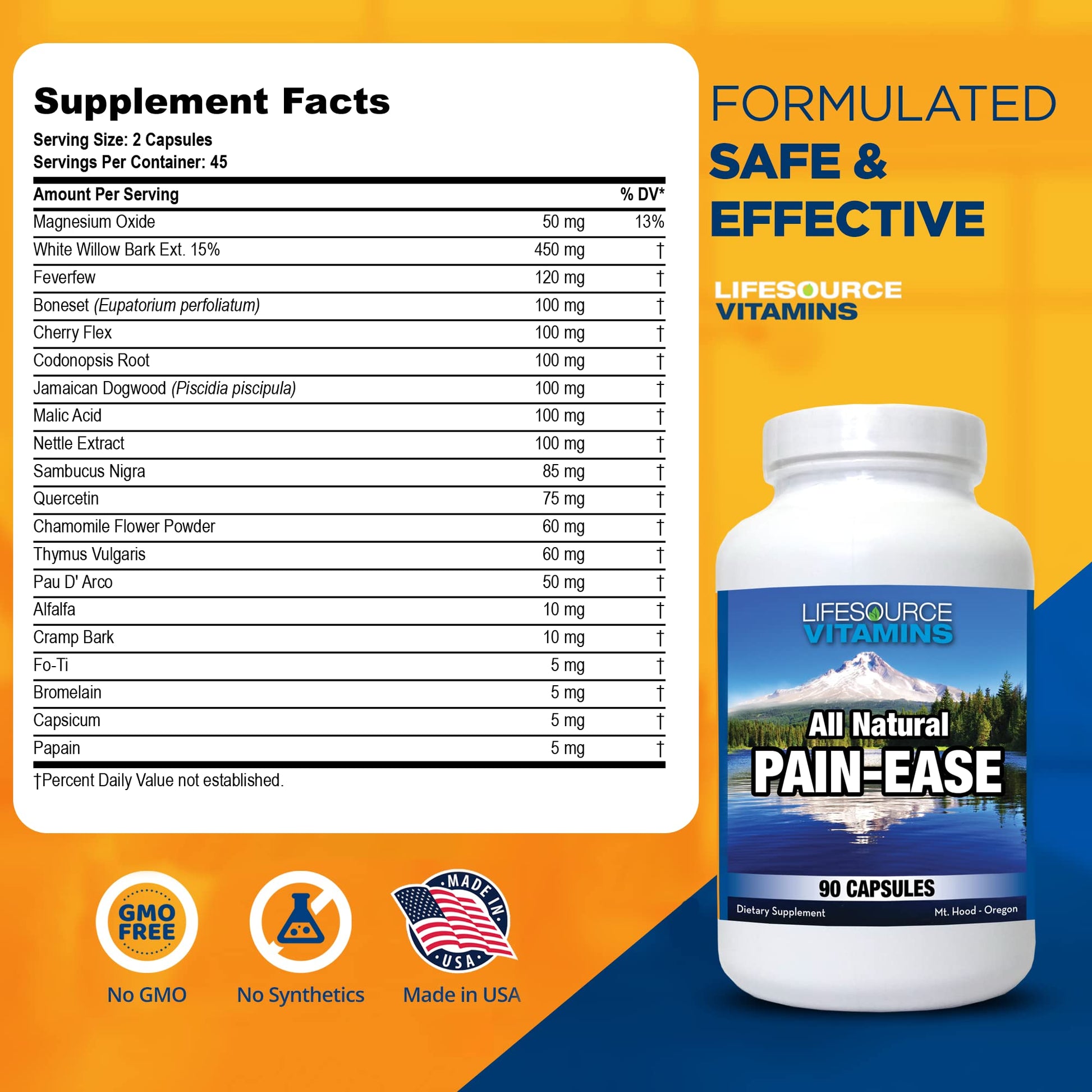 LifeSource Vitamins All Natural Pain Ease – 20 Synergistic Herbs and Enzymes That Naturally & Safely Support: Headaches & Migraines - Knees – Shoulders – Joints – Leg Pain – Tension LifeSource Vitamins buy supplements canada