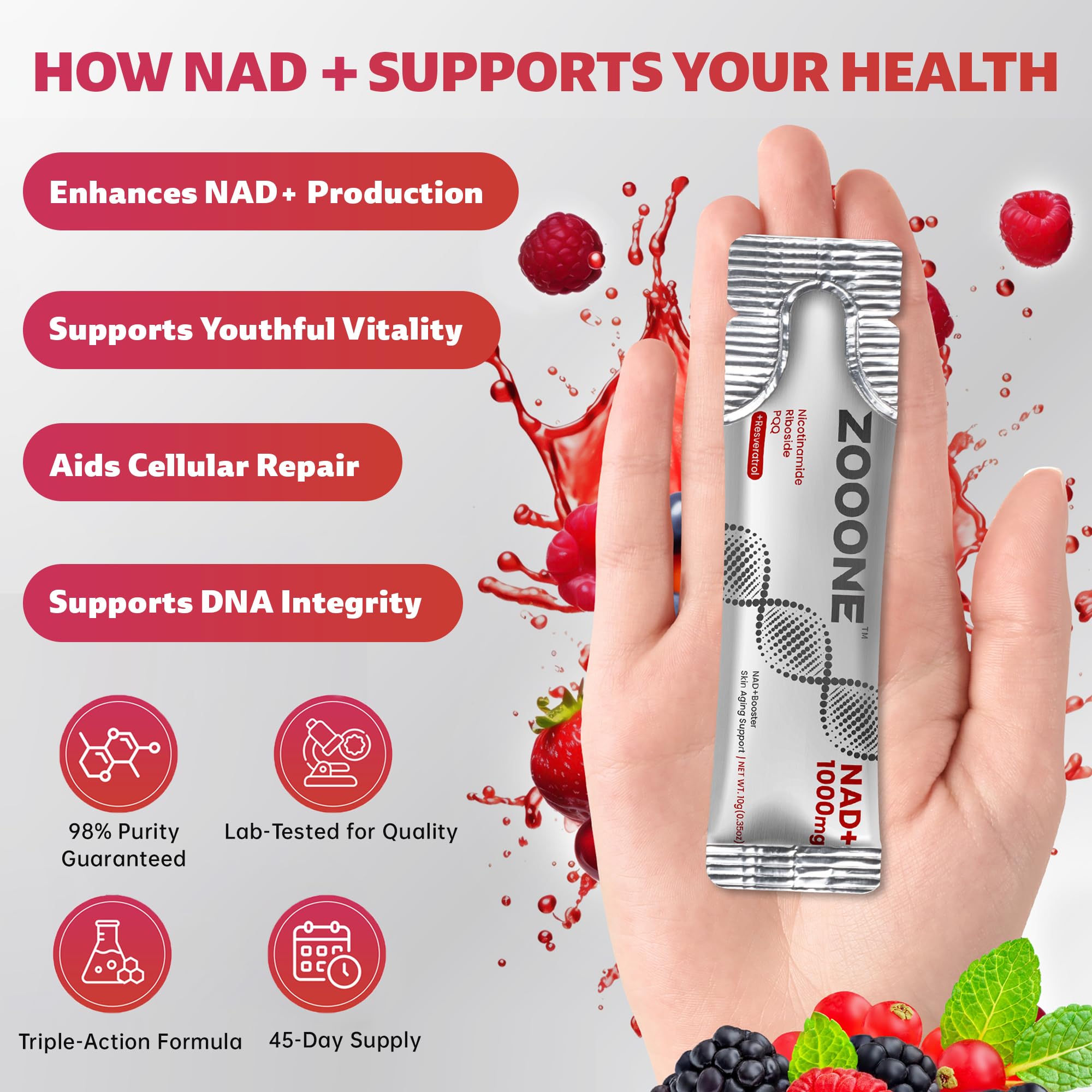 zooone- NAD+ Supplement 30pcs, Premium Nicotinamide Riboside & Resveratrol, DNA Repair & Healthy Aging， Advanced NAD Supplement for Men & Women, Boosts Cellular Energy. zooone buy supplements canada
