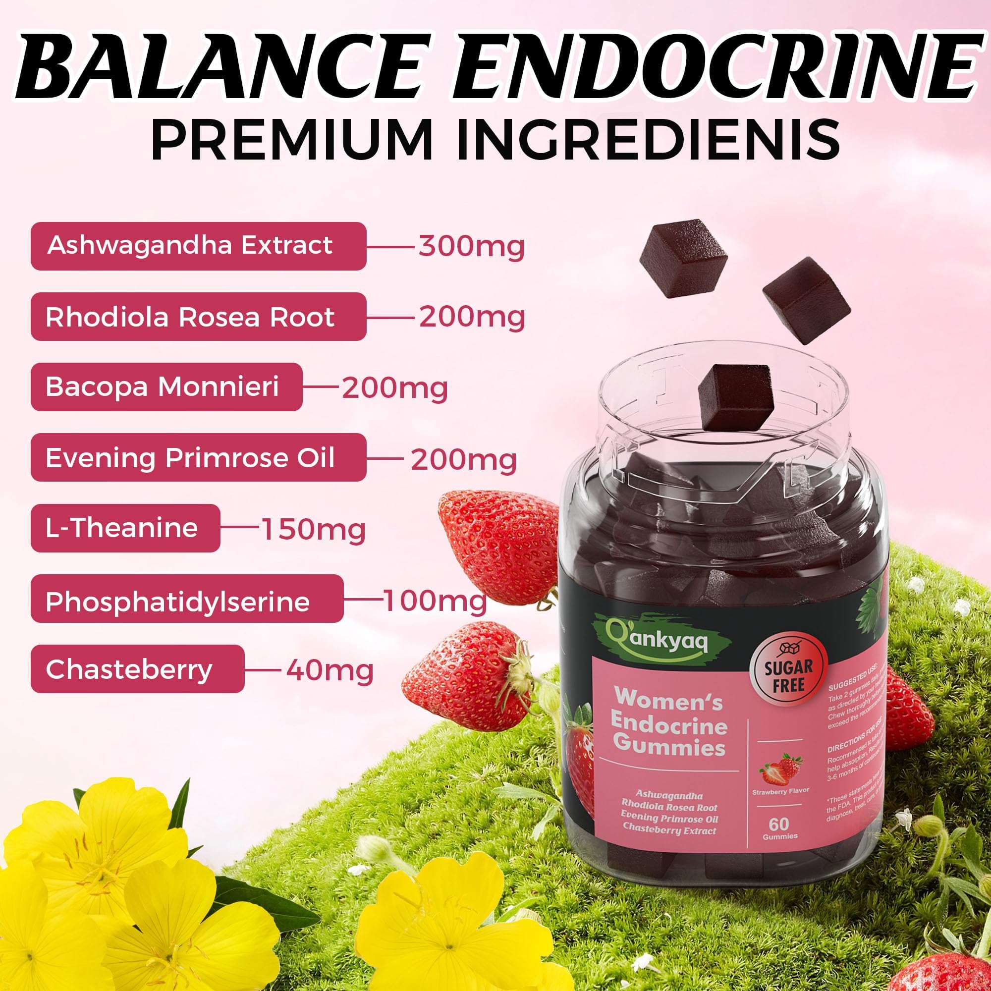 Q'ankyaq PMS Support Gummies for Women, Hormone Balance with Evening Primrose Oil, Chasteberry, Vitamins B6 & B12 - Comfort, Bloating, Mood & Energy Support - 60 Gummies Q'ankyaq buy supplements canada