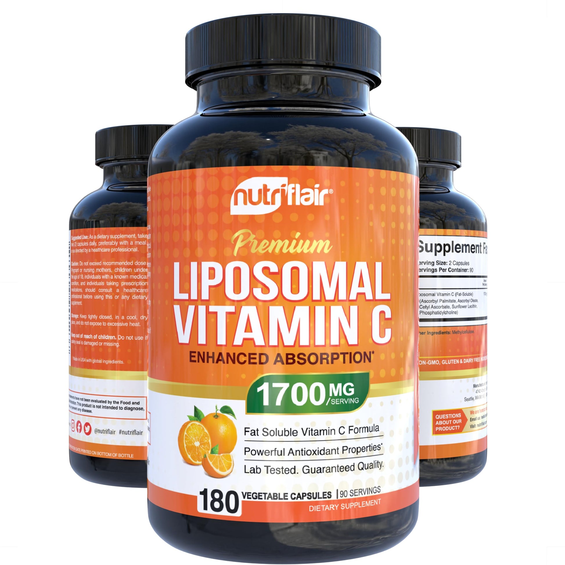 NutriFlair Liposomal Vitamin C 1700mg, 180 Capsules - High Absorption, Fat Soluble VIT C, Higher Bioavailability Immune System Support NutriFlair buy supplements canada