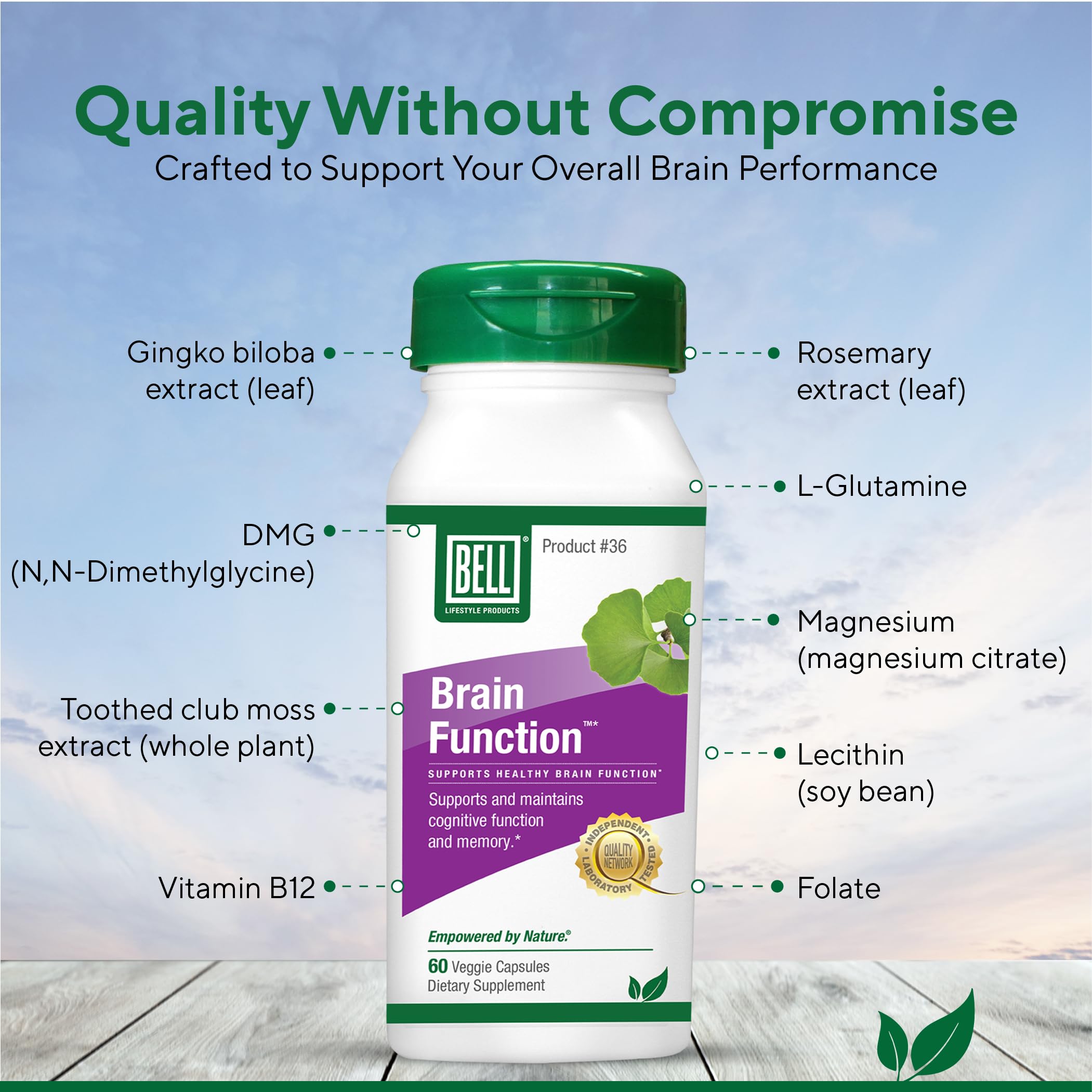 Bell Brain Function Lifestyle, Supports Cognitive Health with Ginkgo, Vitamin B12, Folate - 60 Vegetarian Capsules Bell buy supplements canada