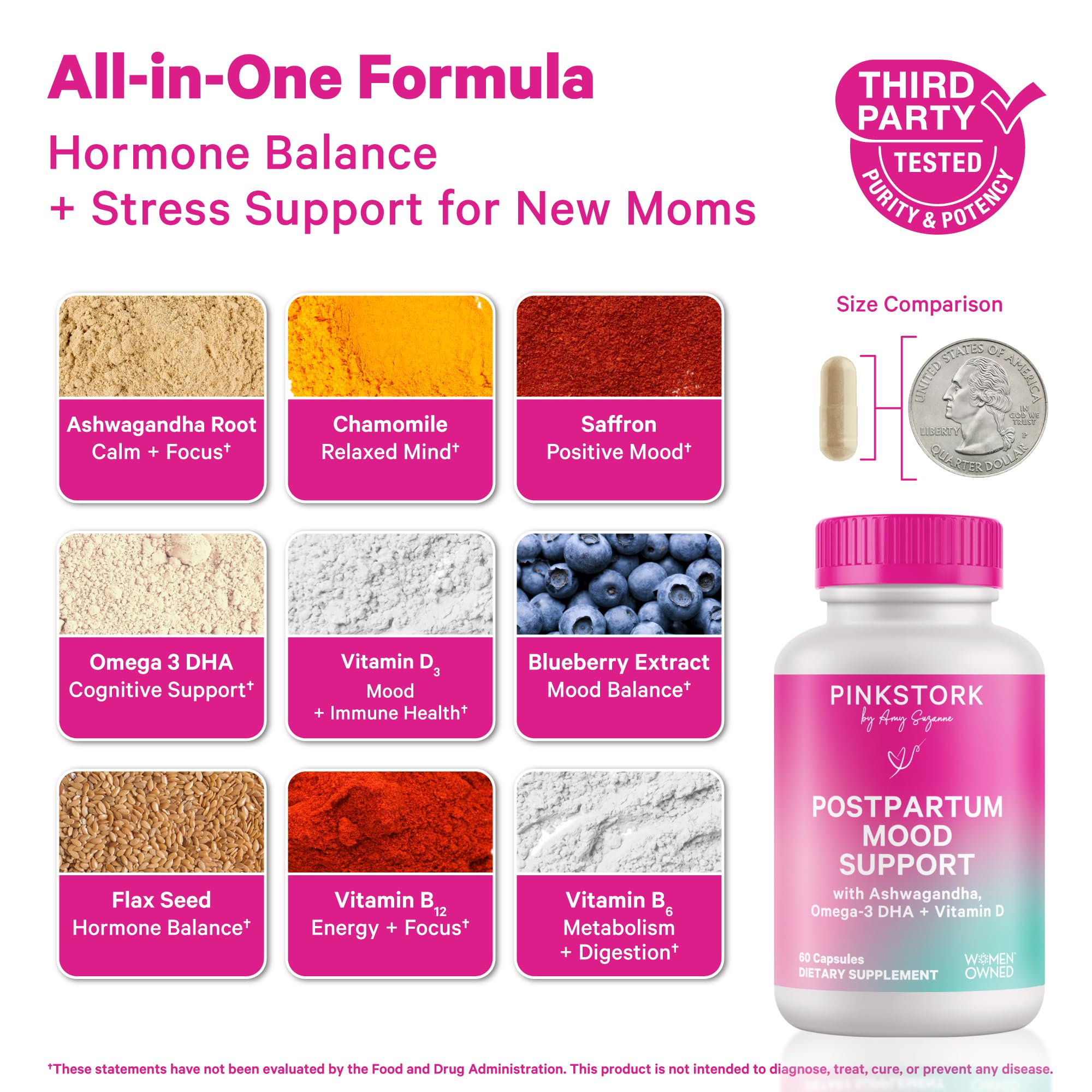 Pink Stork Postpartum Mood Support - Postnatal Hormone Balance for Women - Breastfeeding Friendly - Stress & Cognitive Support, New Mom Essentials - Ashwagandha, Chamomile, & Vitamin D, 60 Capsules Pink Stork buy supplements canada