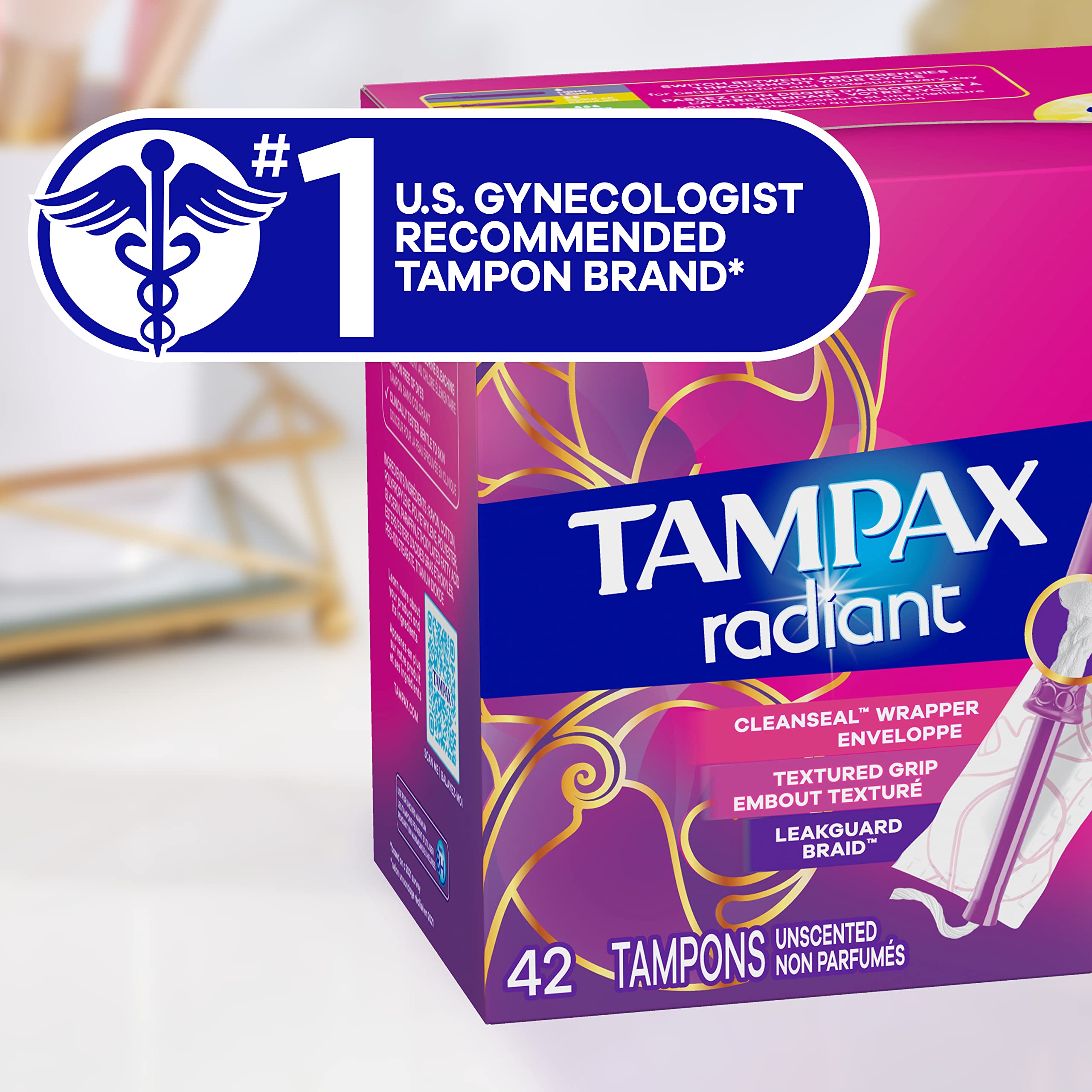Tampax Radiant Tampons Multipack, Regular/Super Absorbency, with Leakguard Braid, Unscented, 84 Count Tampax buy supplements canada
