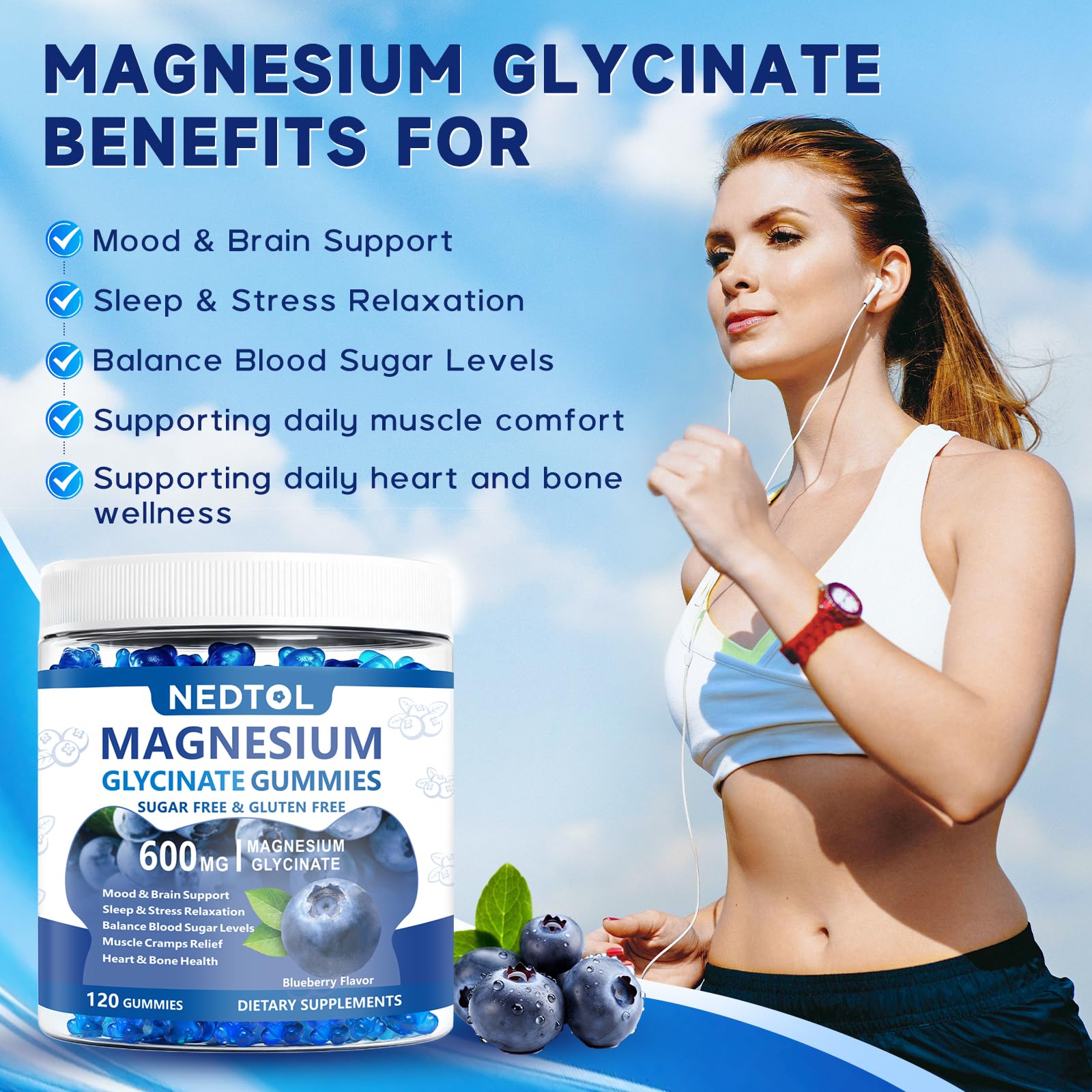 Nedtol Magnesium Glycinate Gummies 600mg, Sugar Free Magnesium Potassium Supplement for Adults with Magnesium L-Threonate, Vitamin D, B6,and CoQ10 for Sleep, Body Support and Relaxation,120 Count Nedtol buy supplements canada