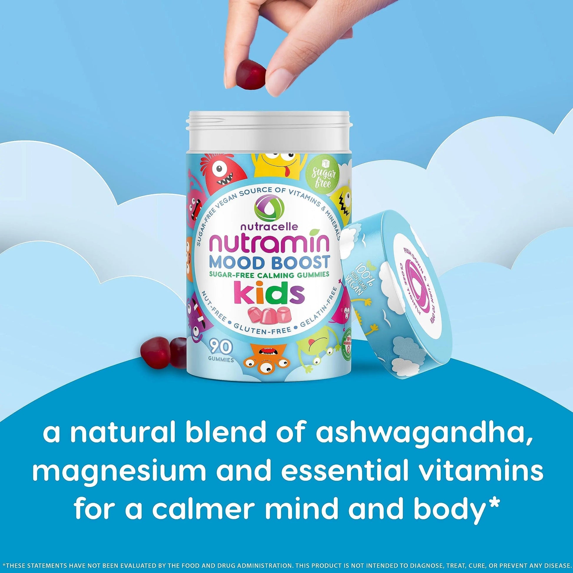 NUTRAMIN Kids Mood Boost Vegan Vitamin Gummy: Calming Magnesium Citrate Supplement for Children with Ashwagandha & Vitamin B Complex to Relax & Focus Nutracelle buy supplements canada