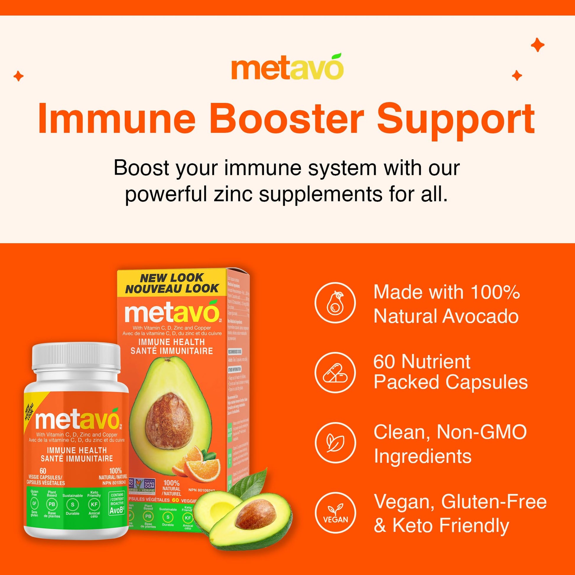 Metavo Immune Health - Natural Immune Support Supplement, Essential Zinc Supplements for Men & Women Enriched with Vitamin C, D & Copper, 60 Vegan Capsules, 30 Servings Metavo buy supplements canada