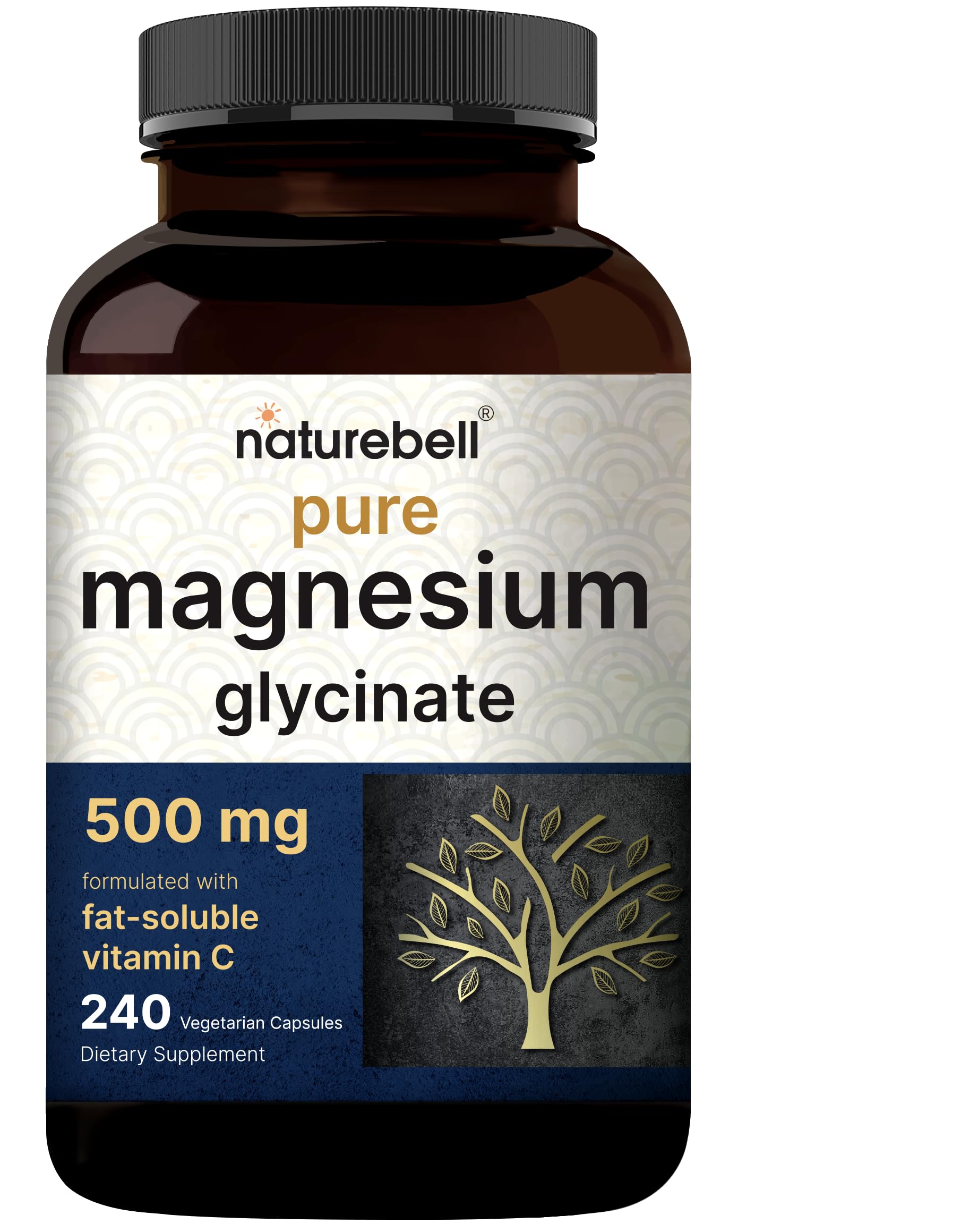 Naturebell Pure Magnesium Glycinate 500mg, 240 Veggie Capsules | 100% Chelated & Purified – 3rd Party Tested, Vegan Friendly, Non-GMO, Filler Free NatureBell buy supplements canada