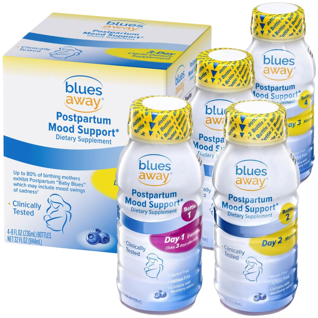 Blues Away Postpartum Mood Support Drink - Breastfeeding Friendly Postnatal Hormone Balance for Women - 3-Day Liquid Dietary Stress Support Shake [4 Bottles] Blues Away buy supplements canada