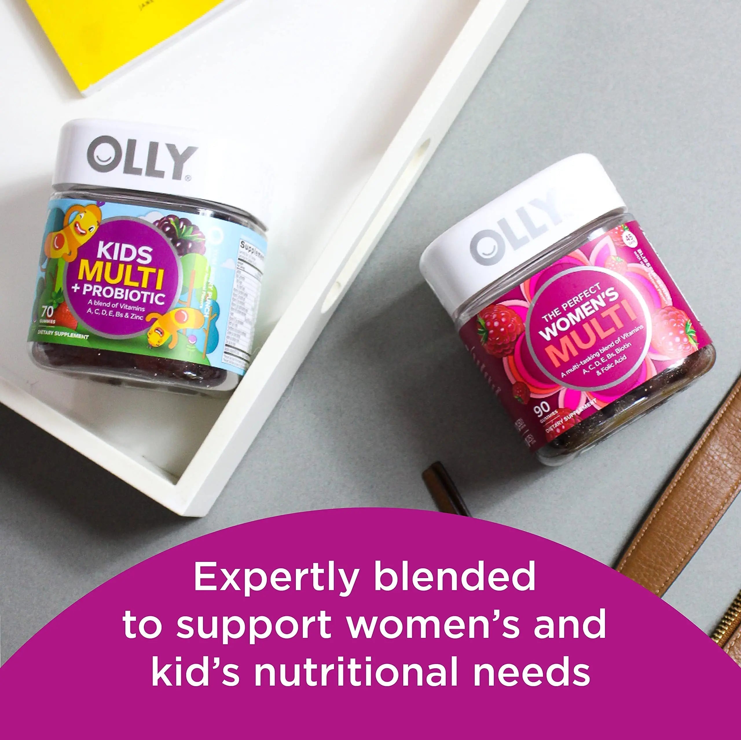 OLLY Gift, Family 2 Pack: Women's Multivitamin Gummy (90 Count), Kids Multivitamin + Probiotic Gummy (70 Count), Vitamins A, D, C, E, B, Chewable Supplement OLLY buy supplements canada
