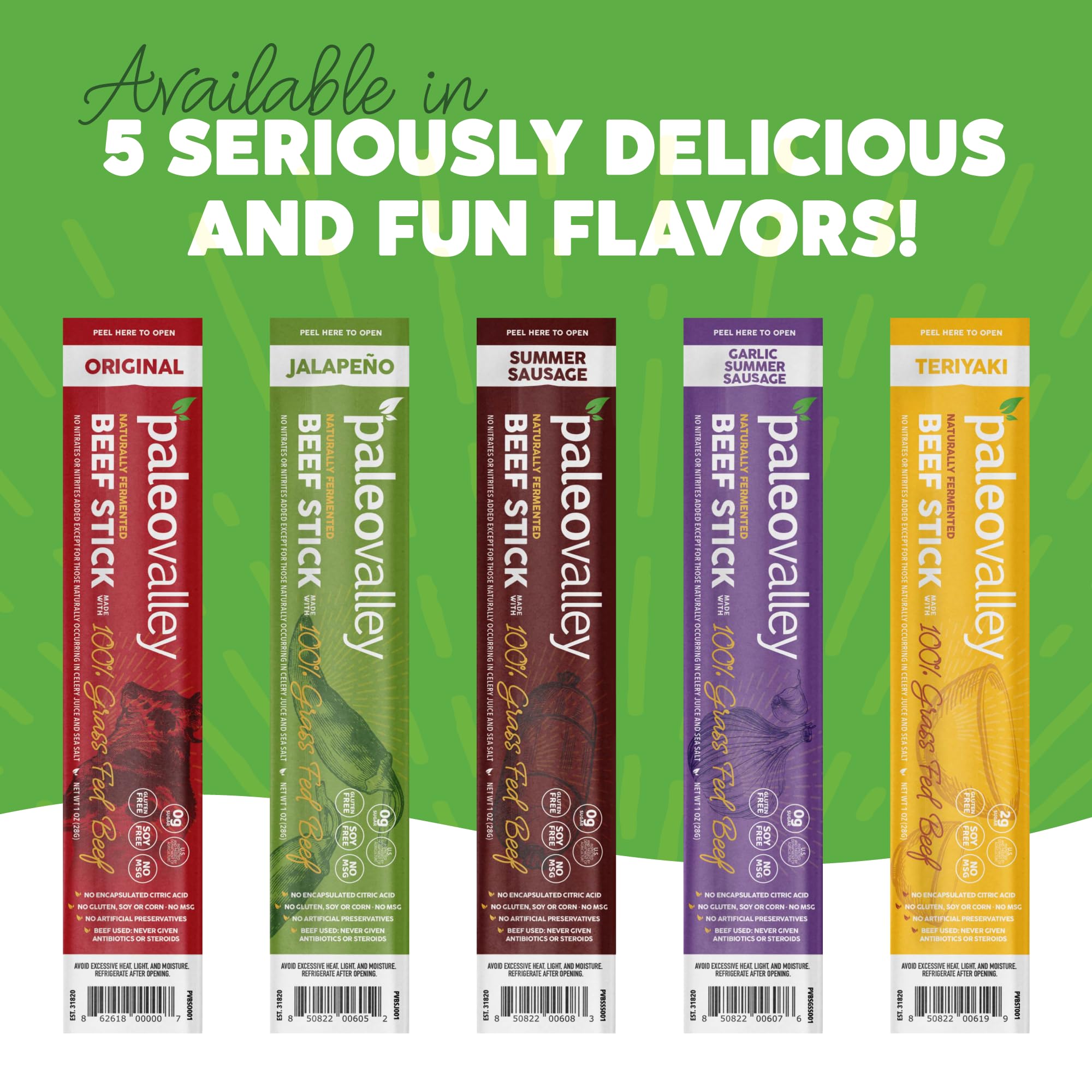 Paleovalley 100% Grass Fed Beef Sticks - Delicious Gluten Free Beef Snack - High Protein Keto Friendly, 50 Count Variety Pack Paleovalley buy supplements canada