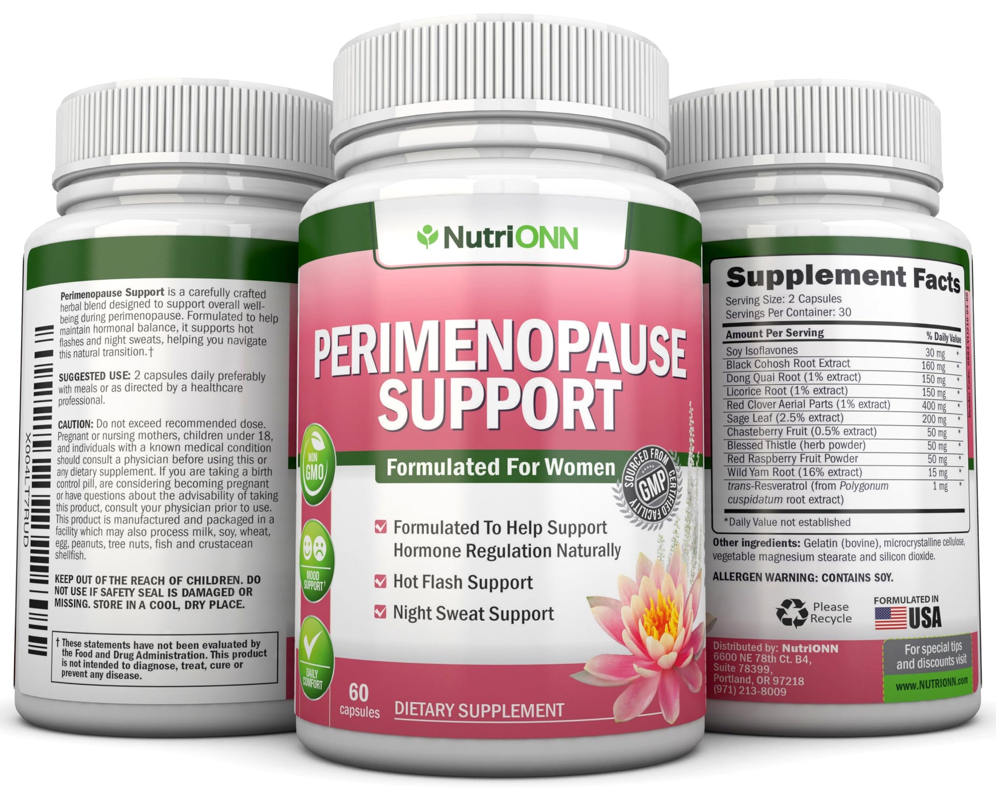 NutriONN Perimenopause Supplement for Women - Natural Support for Hot Flashes & Night Sweats - Improved Mood & Sleep - 11 Herbal Ingredients with Black Cohosh & Red Clover - Hormone Balance - Non-GMO NutriONN buy supplements canada