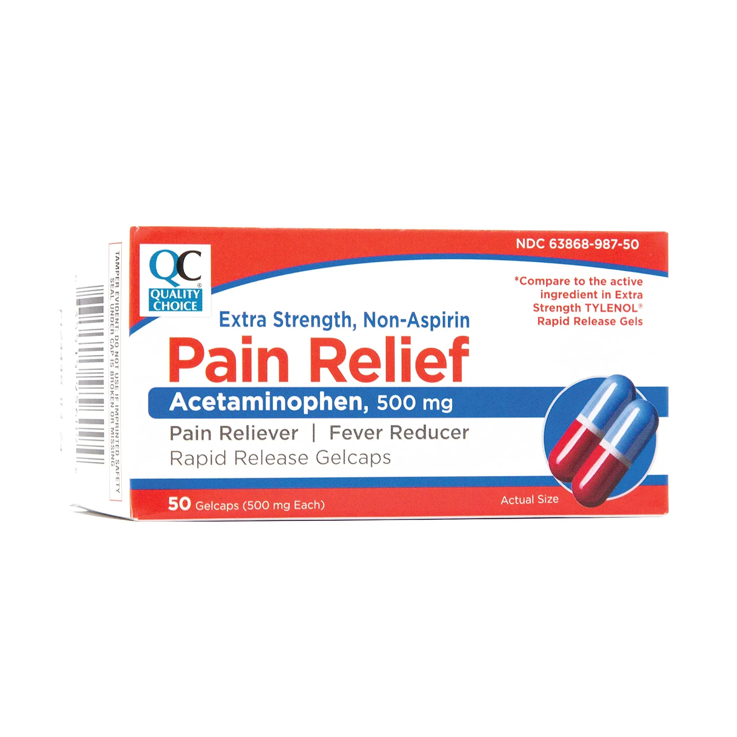 Quality Choice, Extra Strength, Non Aspirin Pain Relief, Acetaminophen 500 MG, Pain Reliever & Fever Reducer, Rapid Release Gelcaps, 50 Count Package Quality Choice buy supplements canada