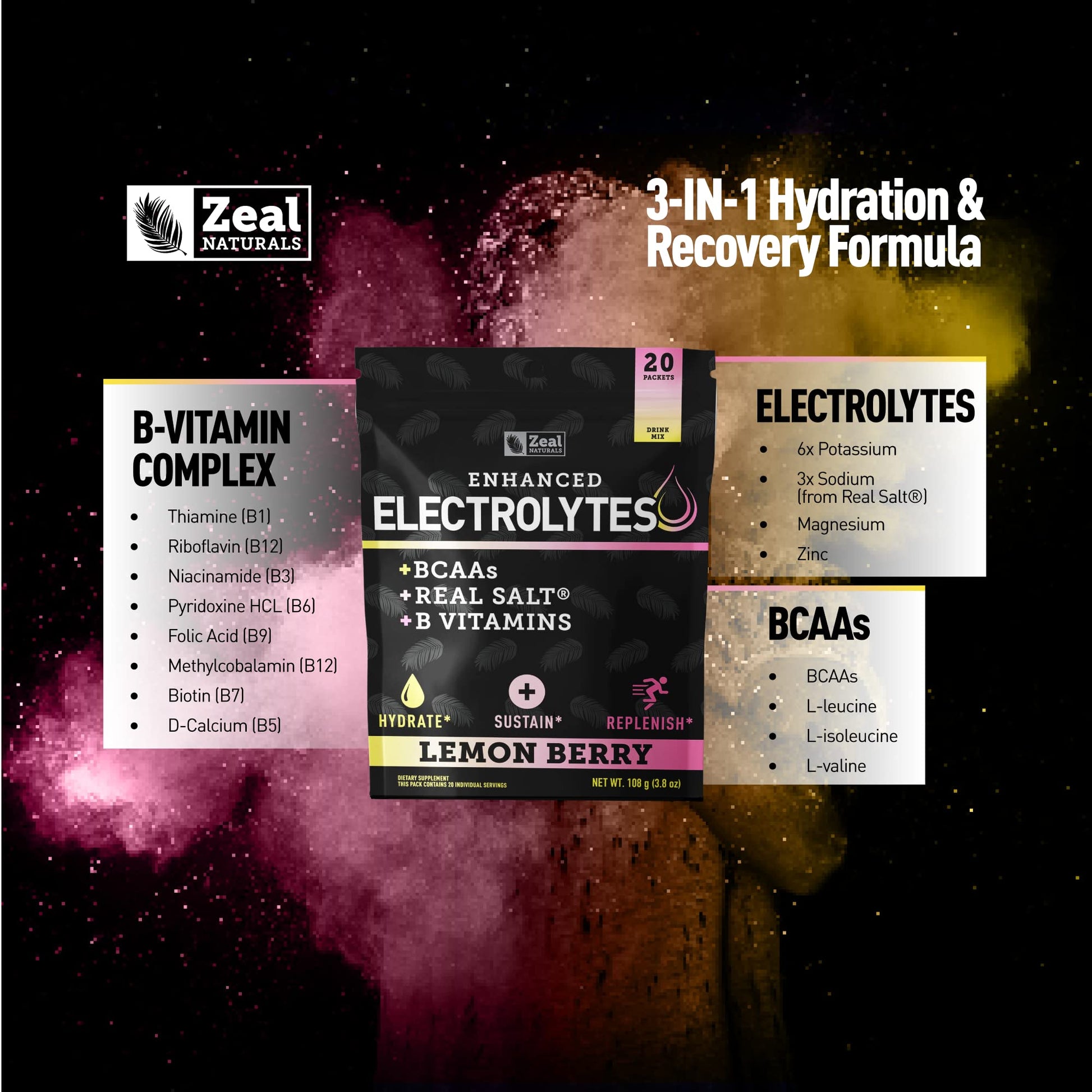 Enhanced Powder Stick Packs (Lemon Berry - 20 Packets) Sugar Free + BCAA B-Vitamins Zeal Naturals buy supplements canada