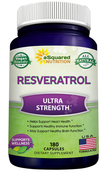 100% Natural Resveratrol - 1000mg Per Serving Max Strength (180 Capsules) Antioxidant Supplement, Trans-Resveratrol Pills