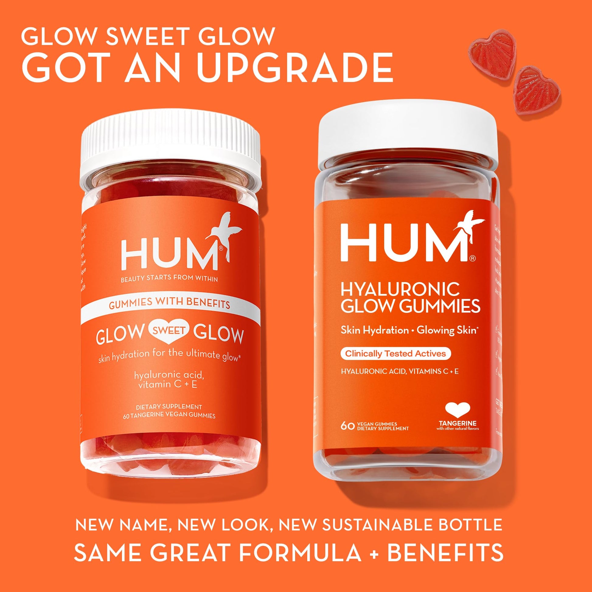 HUM Hyaluronic Glow Hydrating Skin Care Supplement, with Low Molecular Hyaluronic Acid, Vitamin C from Amla Fruit, and Vitamin E, Antioxidant Support for Skin Hydration, Tangerine, 60 Vegan Gummies HUM buy supplements canada