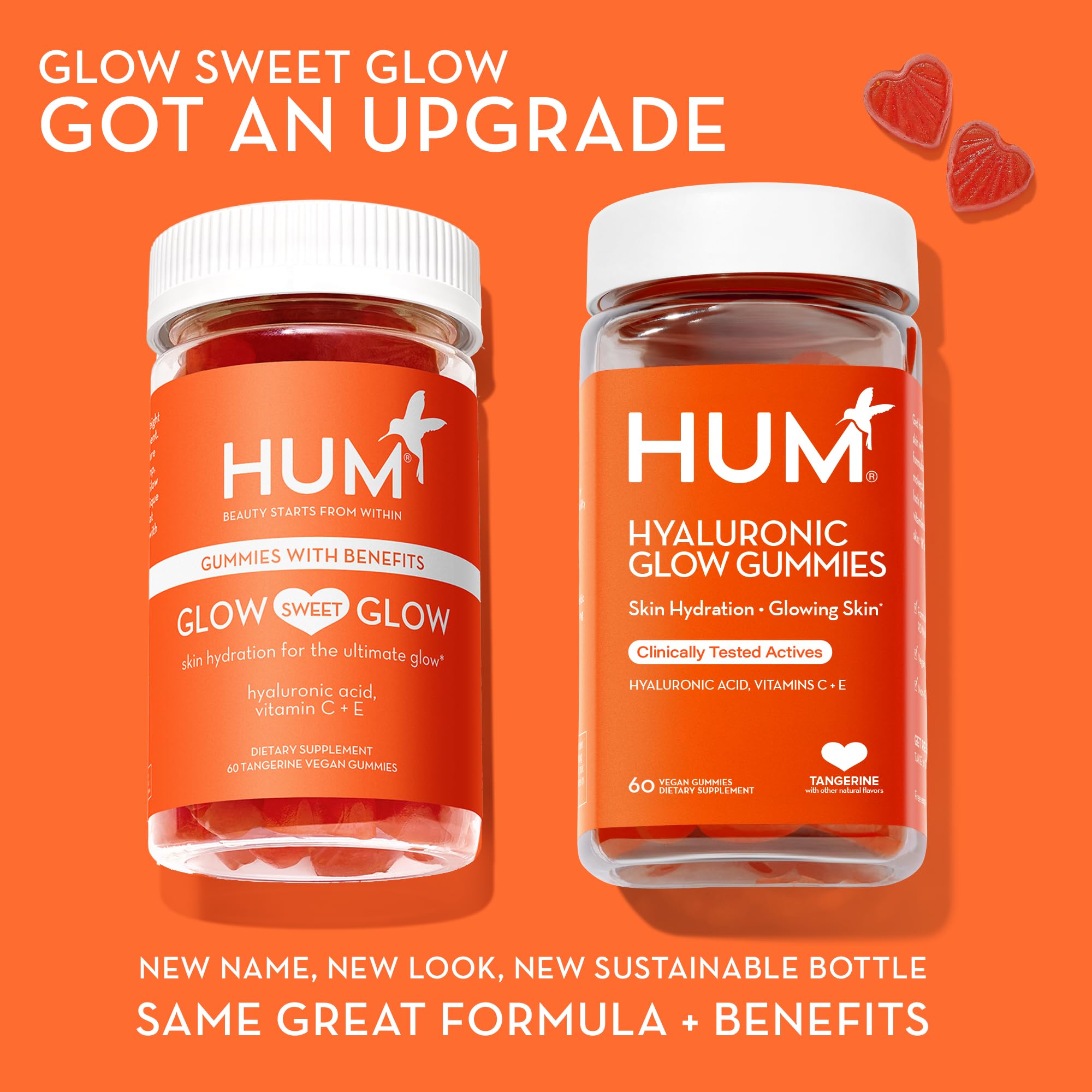 HUM Hyaluronic Glow Hydrating Skin Care Supplement, with Low Molecular Hyaluronic Acid, Vitamin C from Amla Fruit, and Vitamin E, Antioxidant Support for Skin Hydration, Tangerine, 60 Vegan Gummies HUM buy supplements canada