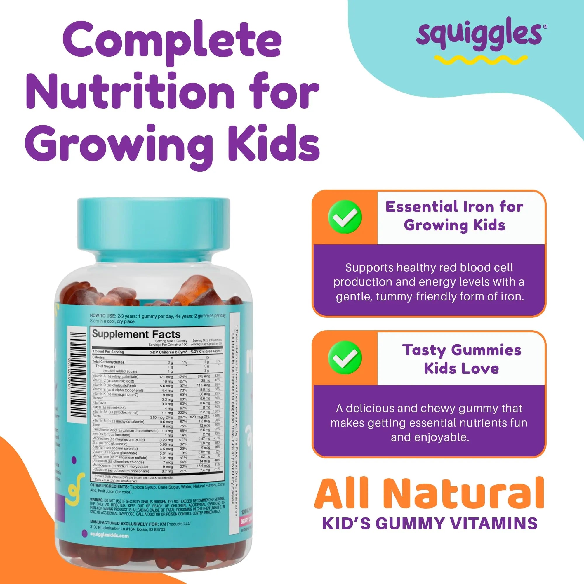 Squiggles Kids Multivitamin + Iron Gummies - Low Sugar Gummy Vitamins with Iron Supplements for Kids Squiggles buy supplements canada