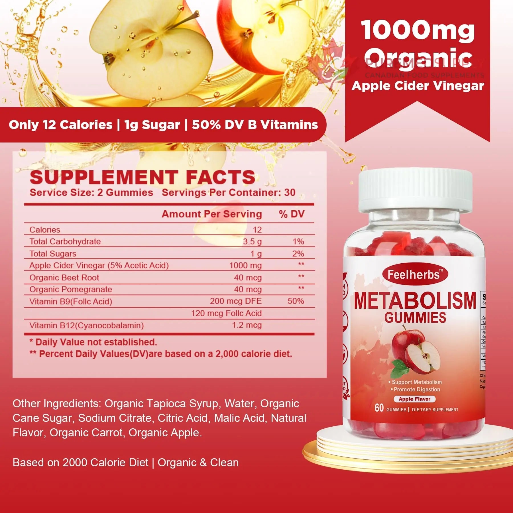 Feelherbs Metabolism Gummies for Women and Men Digestion & Energy, 60 Count Apple Cider Vinegar Gummies with Vitamin B12 & Beet Root, Chewable Keto ACV Vitamin for Metabolism & Detox Cleanse Feelherbs buy supplements canada