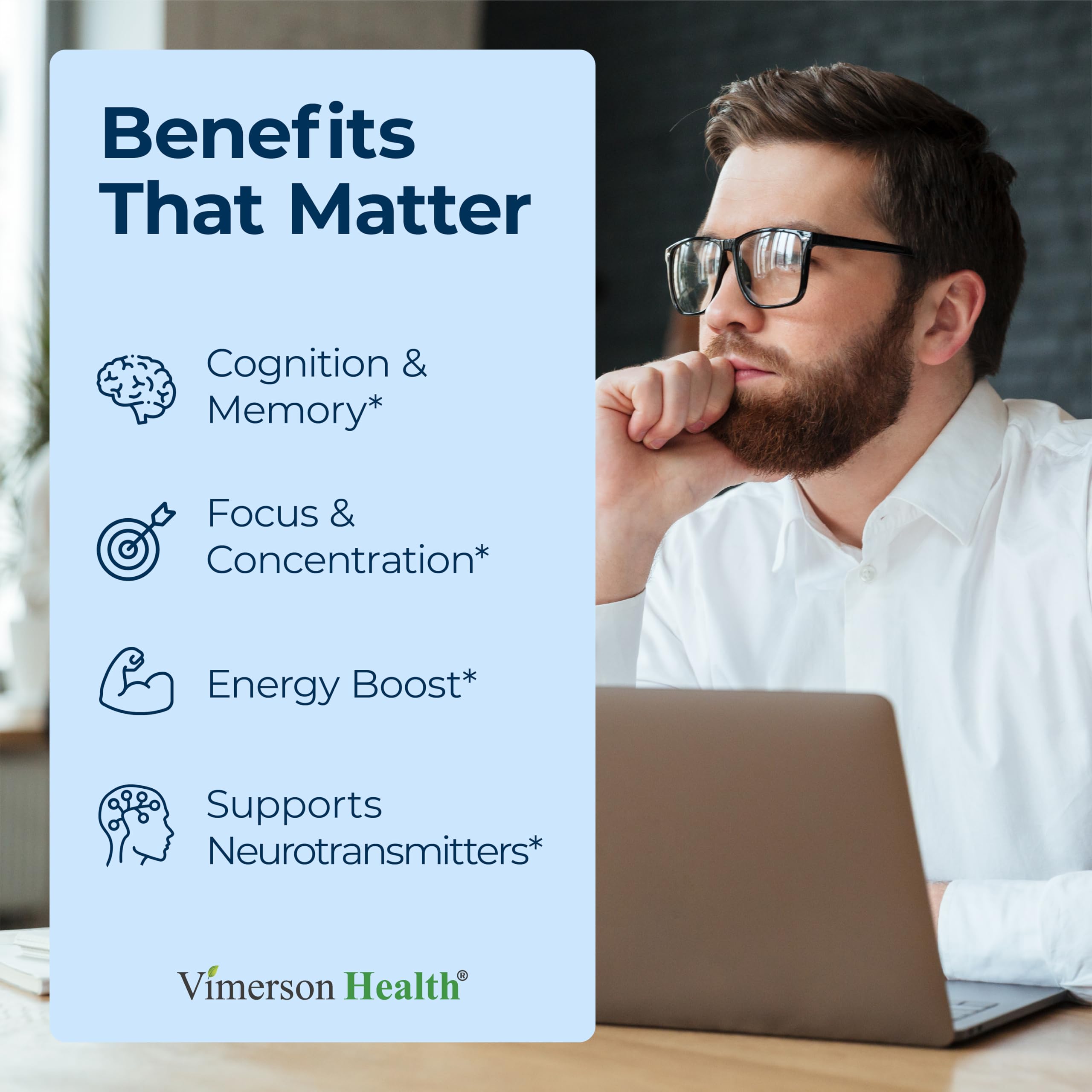 Nootropics Brain Support Supplement - Nootropic Brain Booster for Improved Focus, Concentration & Memory. Brain Nootropic for Brain Health, Mood & Energy Support. Non-GMO. Made in the USA. 60 Capsules Vimerson Health buy supplements canada