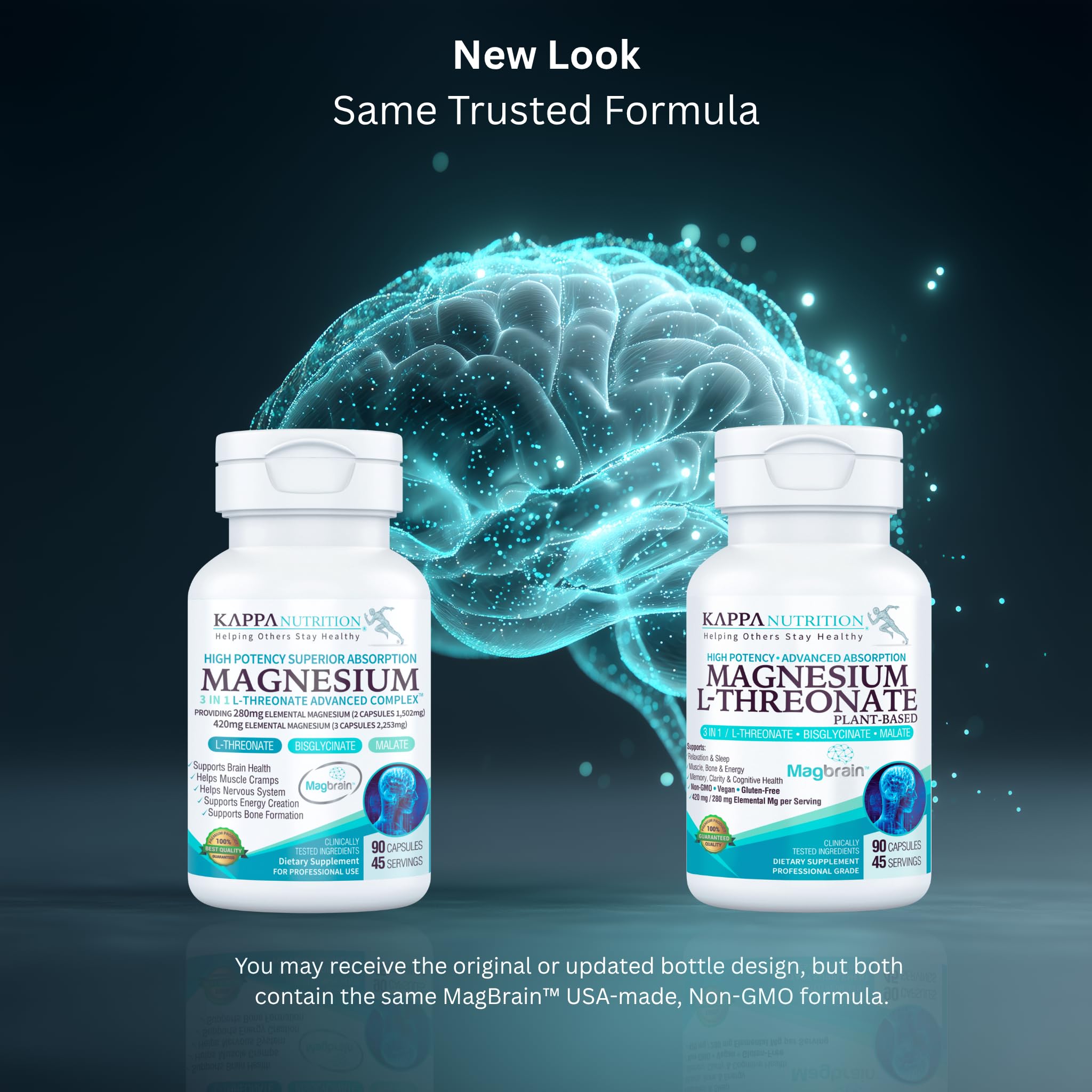 Kappa Nutrition Powered by Magbrain™ Magnesium L-Threonate Plant-Based, 90 Vegan Capsules, 420mg Elemental Magnesium (3 Capsules) from 2,253mg, Brain, Sleep & Muscle Support. KAPPA NUTRITION buy supplements canada