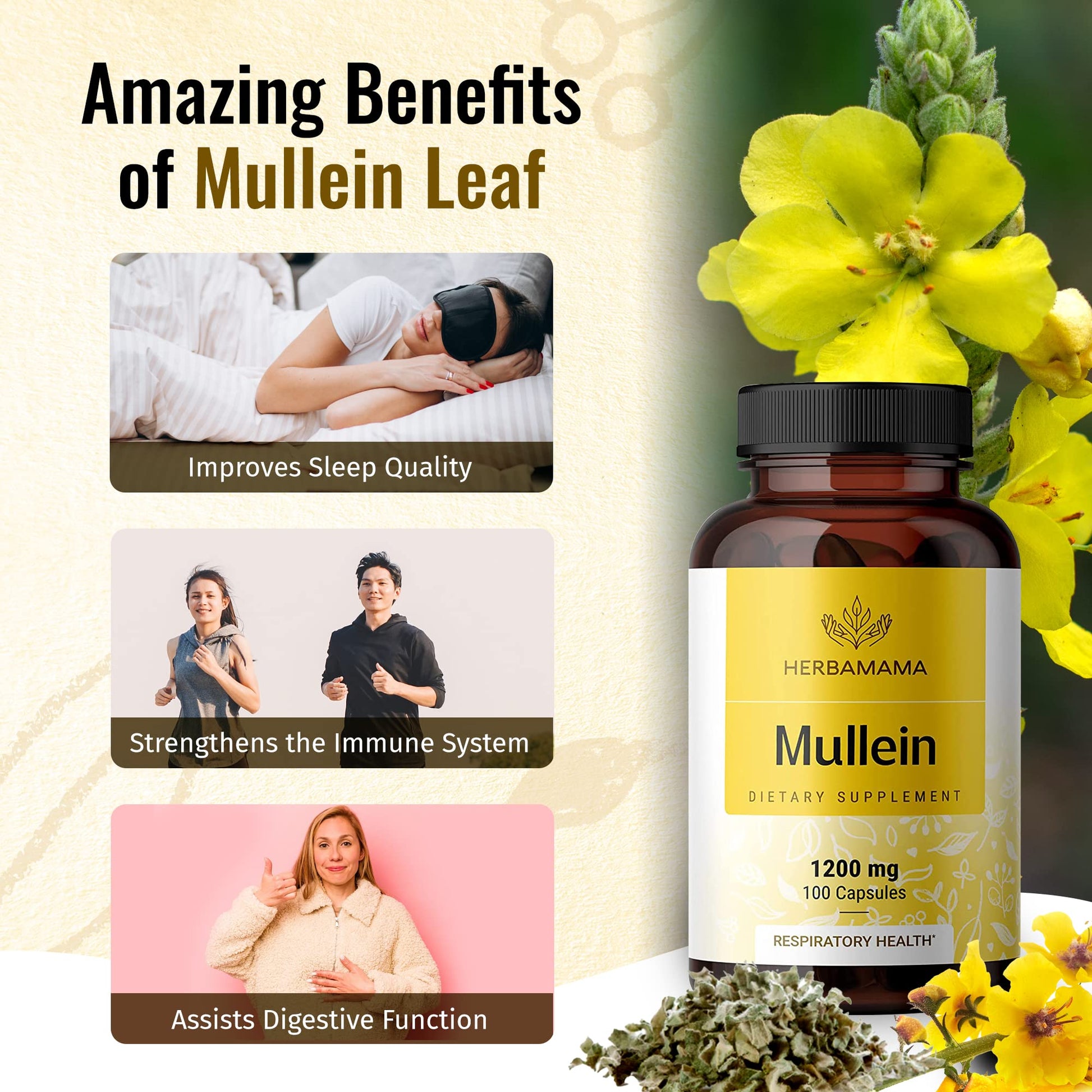 HERBAMAMA Mullein Leaf Capsules Respiratory Health - Organic Mullein Leaf Extract HERBAMAMA buy supplements canada