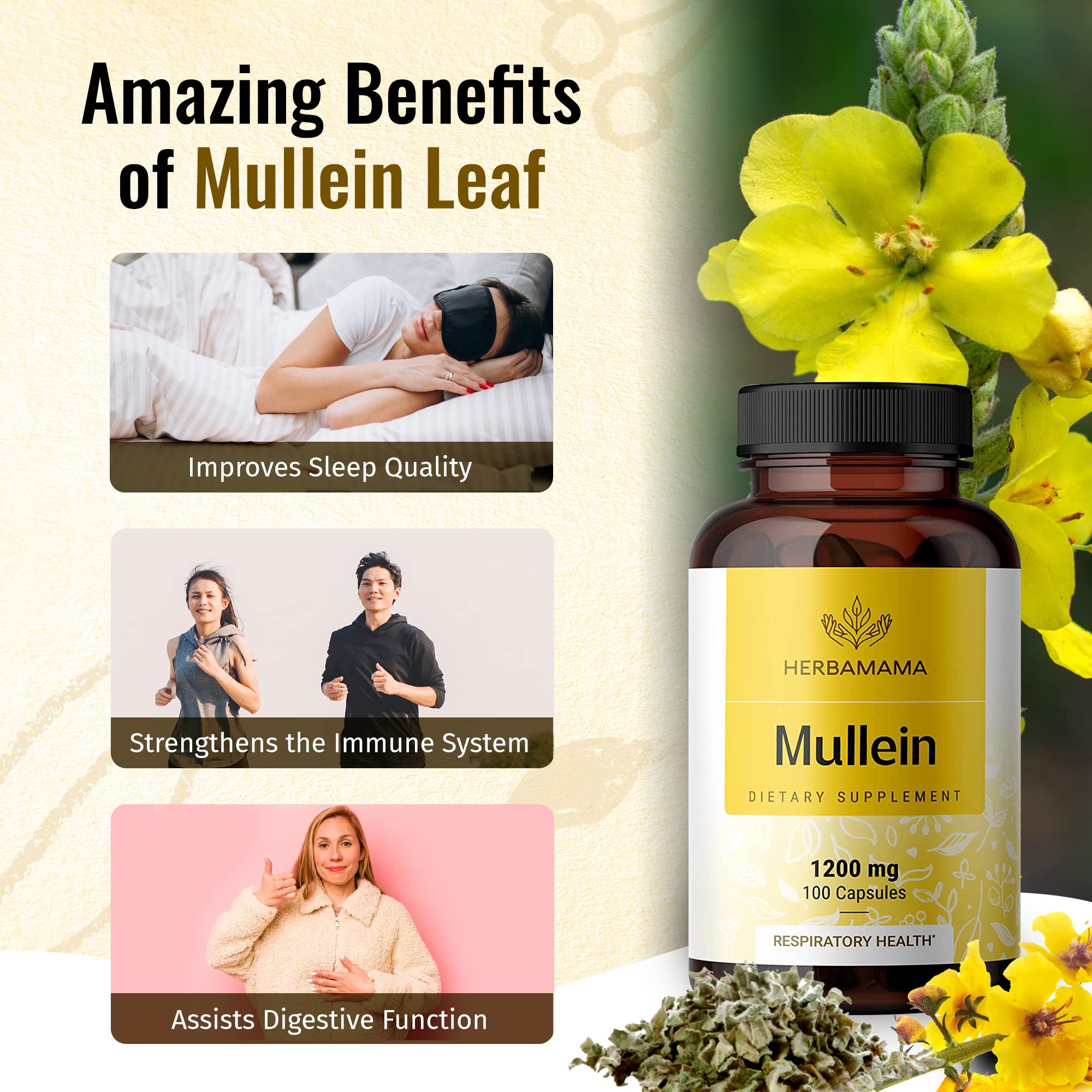 HERBAMAMA Mullein Leaf Capsules Respiratory Health - Organic Mullein Leaf Extract HERBAMAMA buy supplements canada
