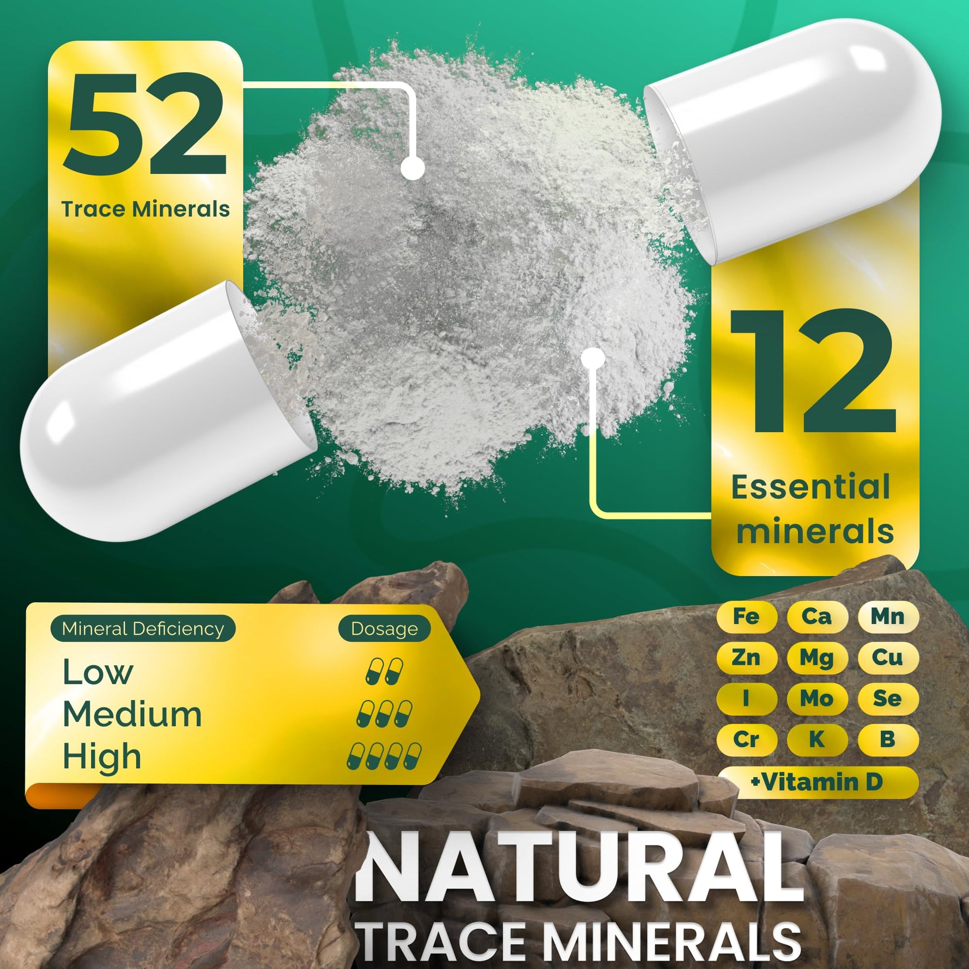ADEO2 - Premium Blend of 52 Trace Minerals Complex with Essential Minerals in Chelated Form – All Natural and 100% Organic - 120 Capsules - Full Spectrum Ionic Mineral Blend - Safe for Women and Men ADEO2 buy supplements canada