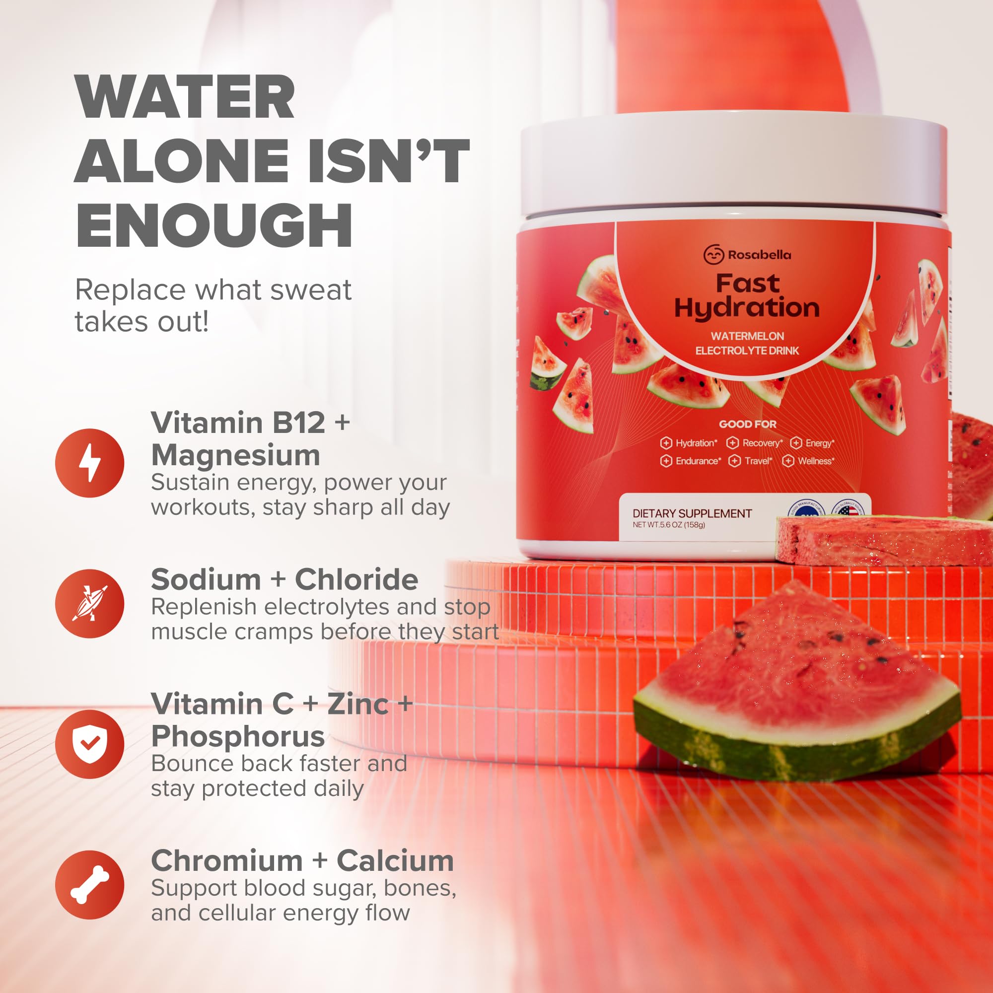 Rosabella Electrolyte Drink Powder – Watermelon – Sugar-Free Hydration Drink Mix – Electrolytes Powder with Sodium, Potassium, Magnesium, Calcium Rosabella buy supplements canada