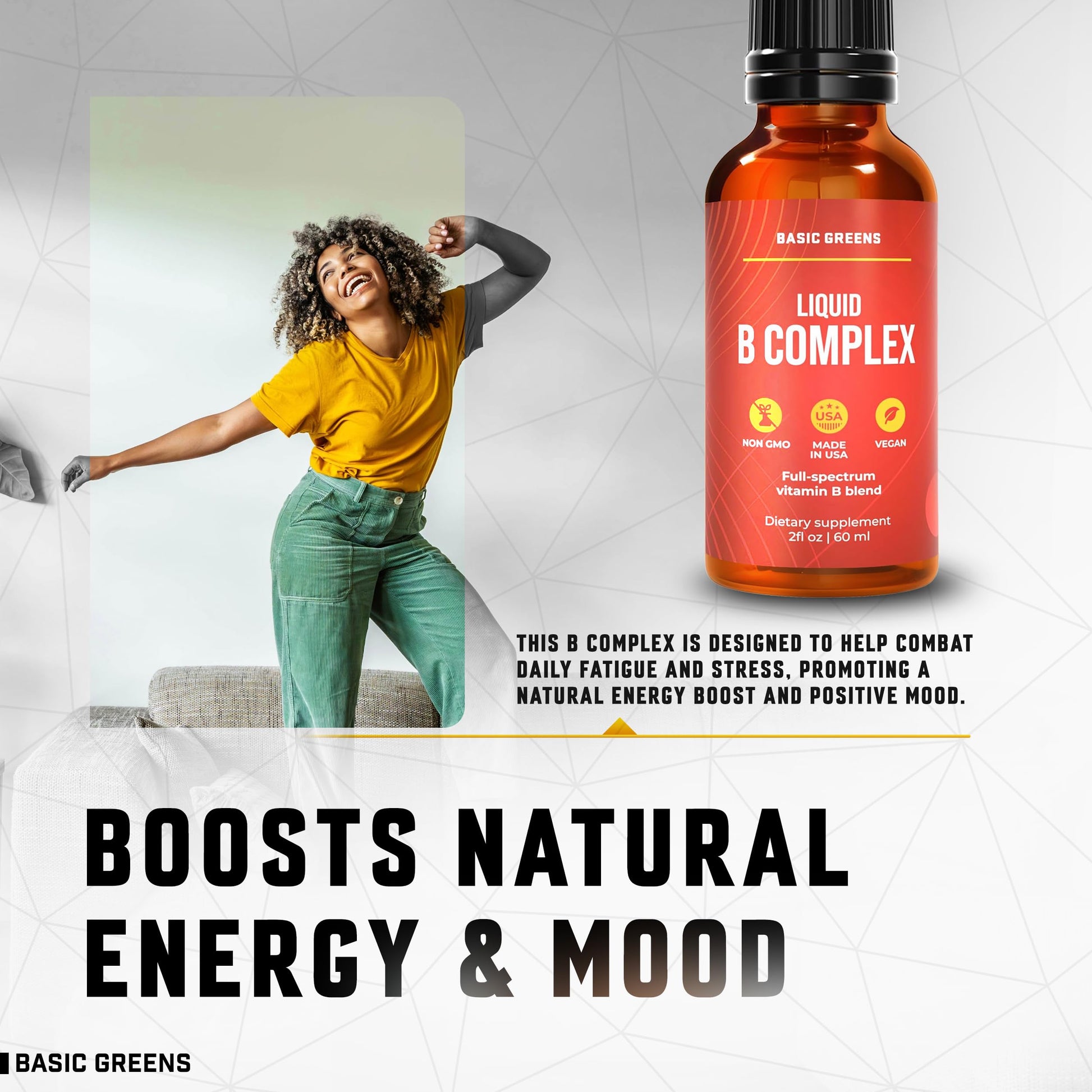 BASIC GREENS Vitamin B Complex Liquid Drops - Strength Sublingual Formula, Maximizes Absorption & Boosts Energy - B1, B2, B3, B5, B6, B7, B9, B12 - Natural Vegan Supplement BASIC GREENS buy supplements canada