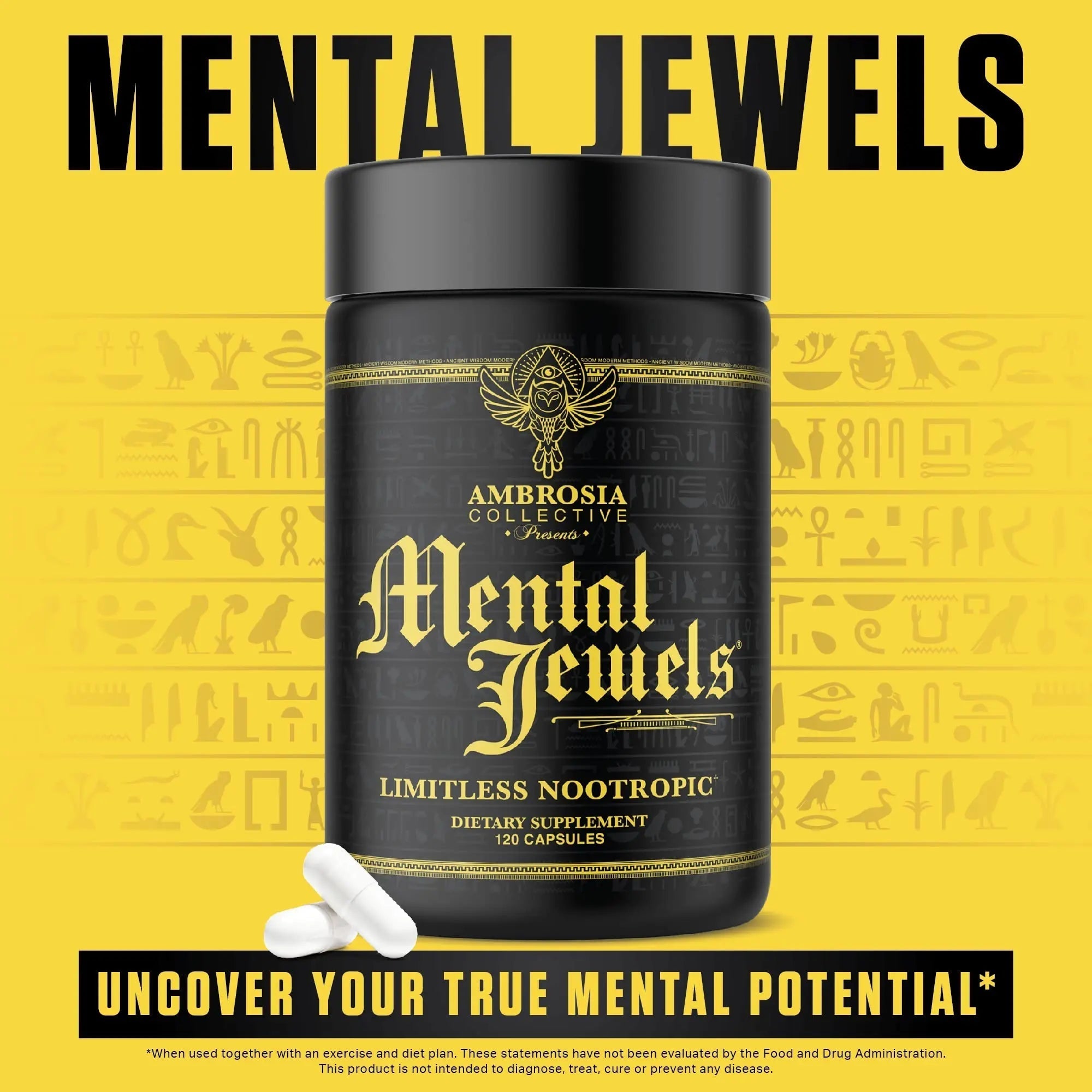 Ambrosia Mental Jewels (Capsules) - Cognitive Enhancer | Increase Memory, Communication Skills, Concentration & Focus | Alpha GPC, Choline, BaCognize Ambrosia buy supplements canada