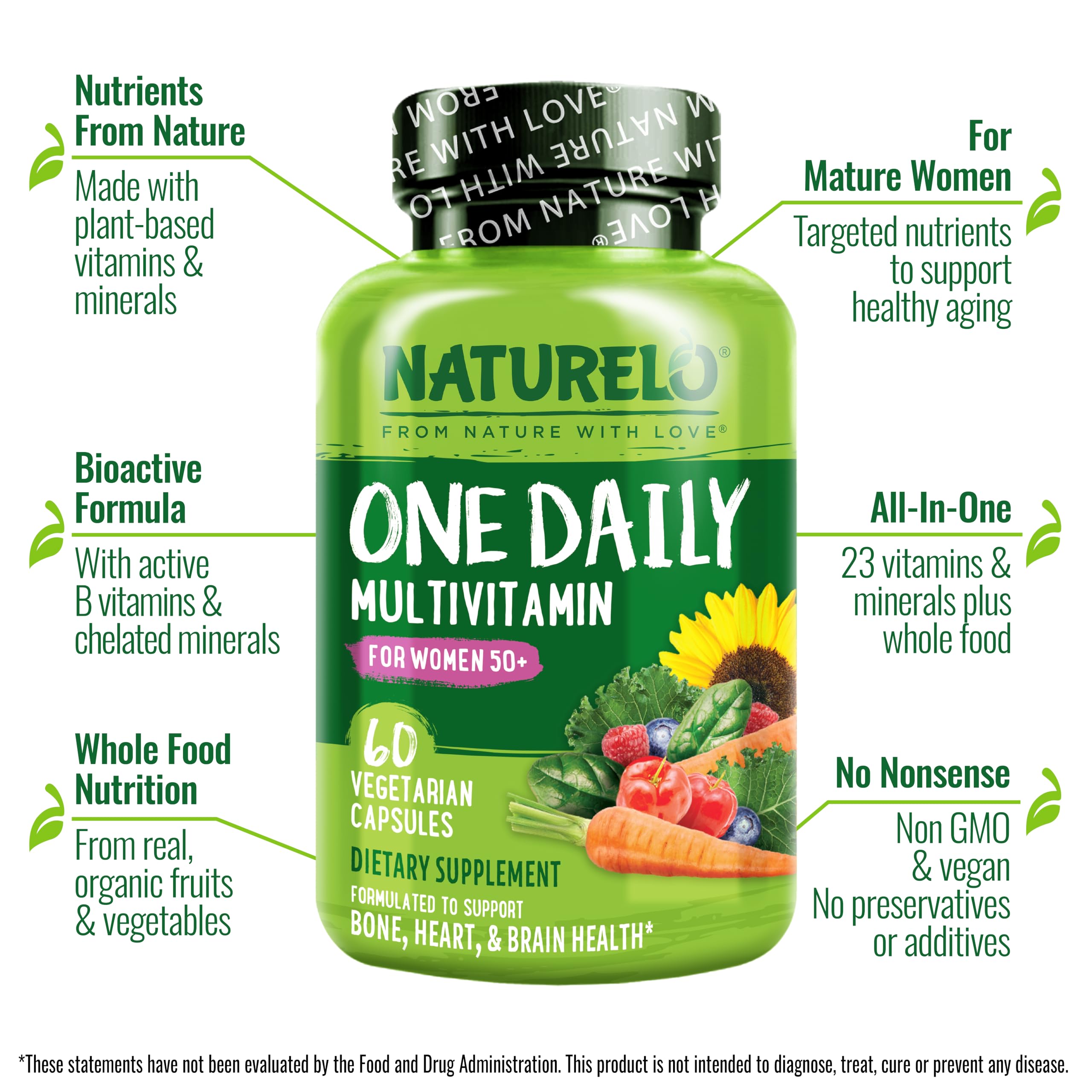 NATURELO One Daily Multivitamin for Women 50+ (Iron Free) - Menopause Support for Women Over 50 - Whole Food Supplement - Non-GMO - No Soy - 60 Capsules - 2 Month Supply NATURELO buy supplements canada