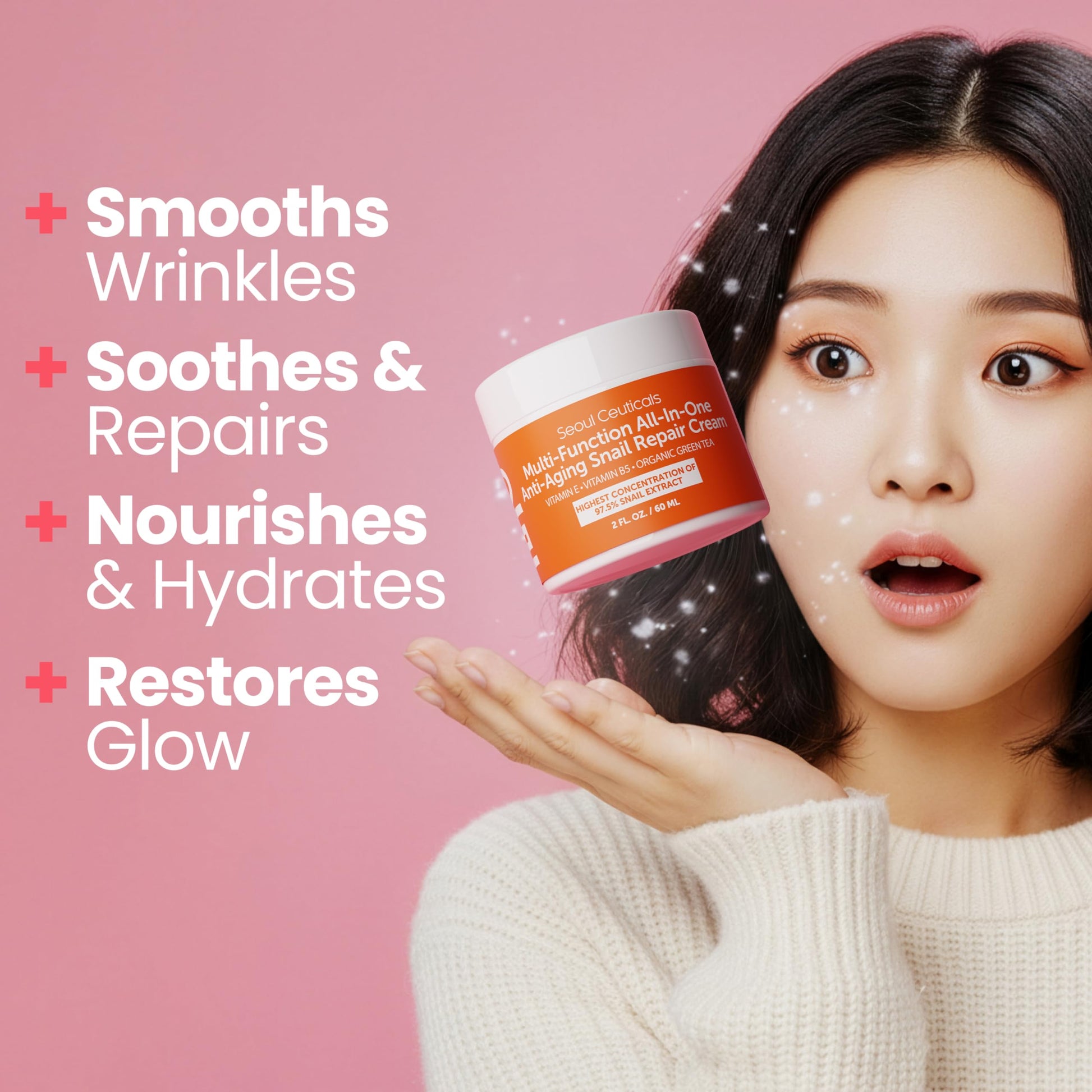 SeoulCeuticals Snail Mucin Moisturizer 97.5% - Korean Skin Care Snail Repair Cream - Day & Night Anti Aging K Beauty Skincare Cruelty Free 2oz SeoulCeuticals buy supplements canada