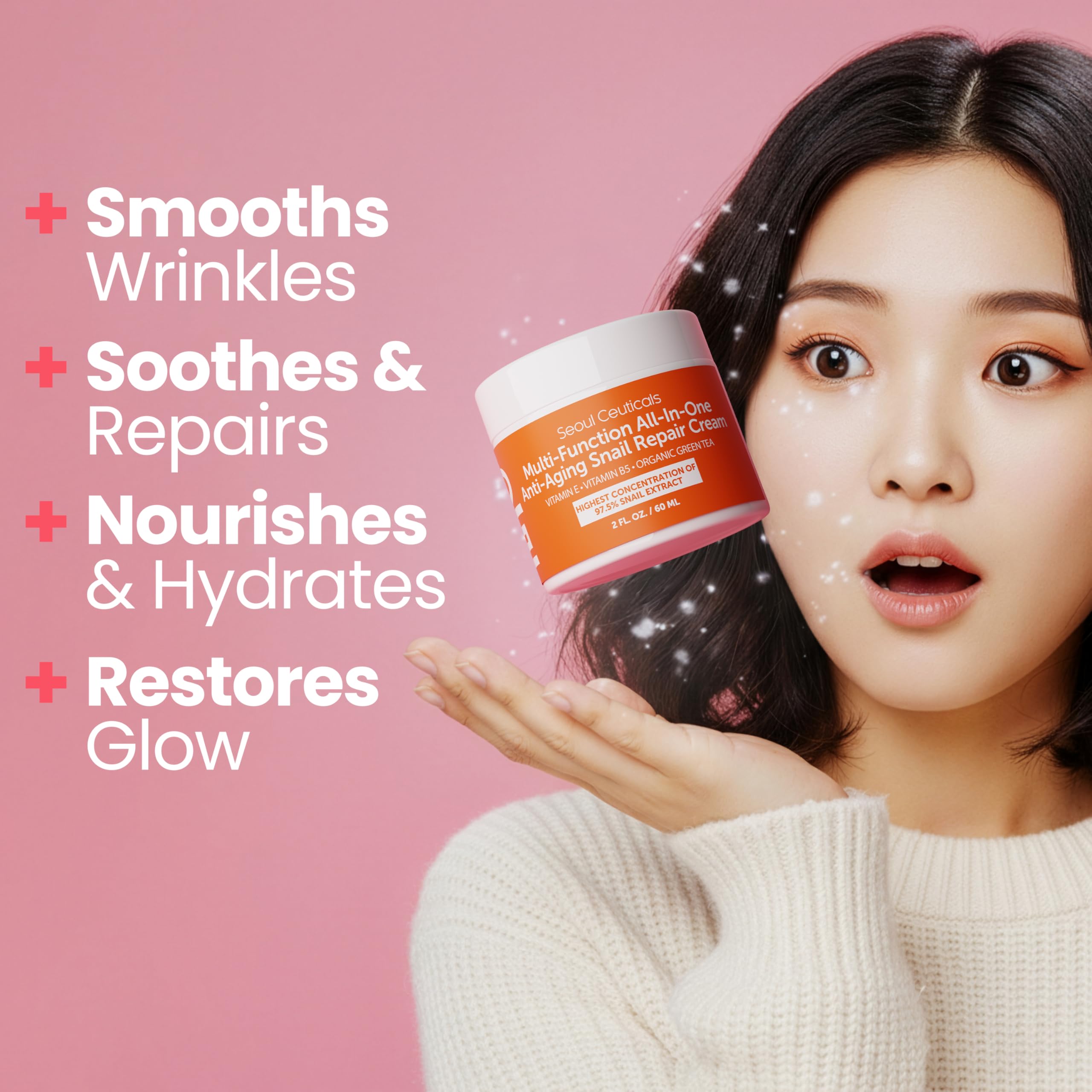 SeoulCeuticals Snail Mucin Moisturizer 97.5% - Korean Skin Care Snail Repair Cream - Day & Night Anti Aging K Beauty Skincare Cruelty Free 2oz SeoulCeuticals buy supplements canada