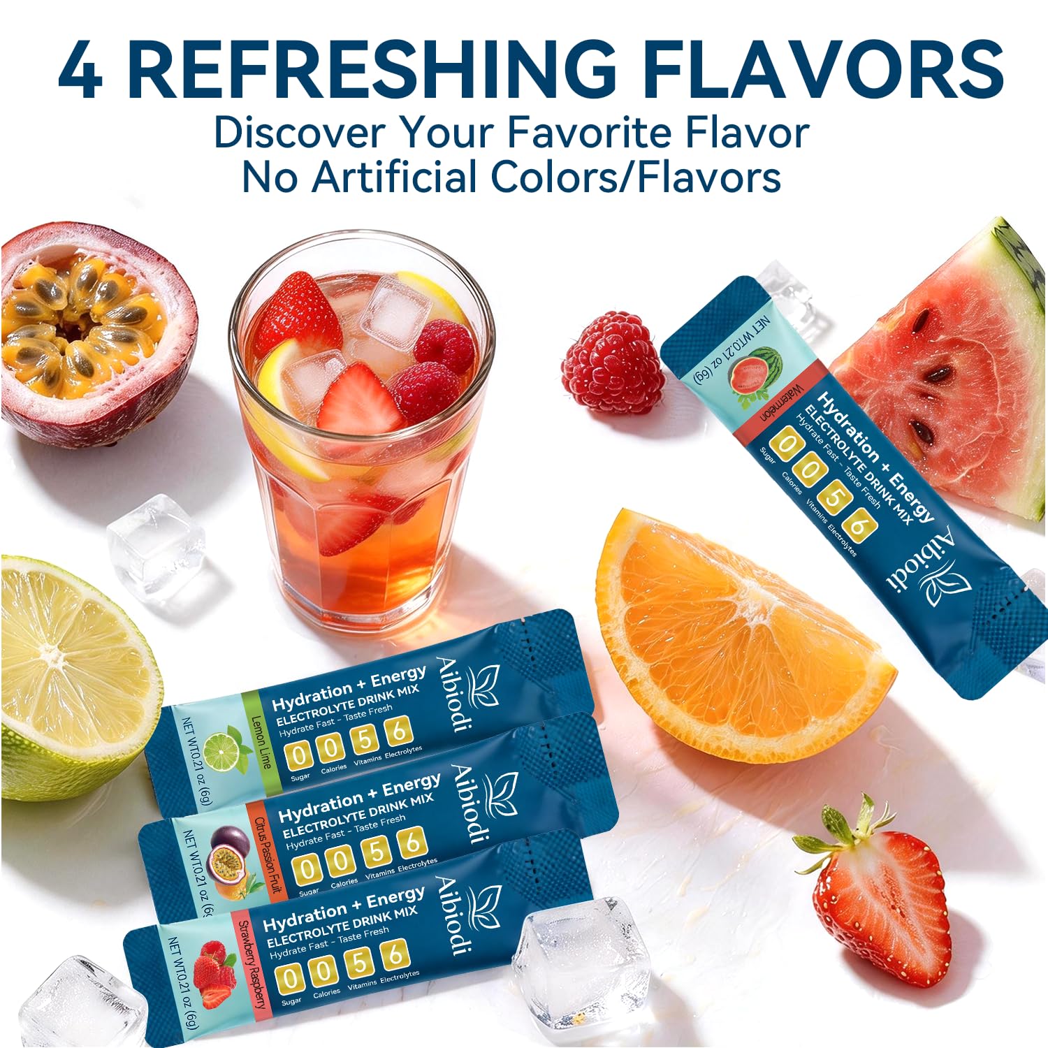 Aibiodi Electrolytes Powder Packets - Sugar Free & Zero Calorie Liquid Daily IV Drink Mix - Instant Hydration & Energy Supplement with 6 Electrolytes and 5 Vitamins Aibiodi buy supplements canada