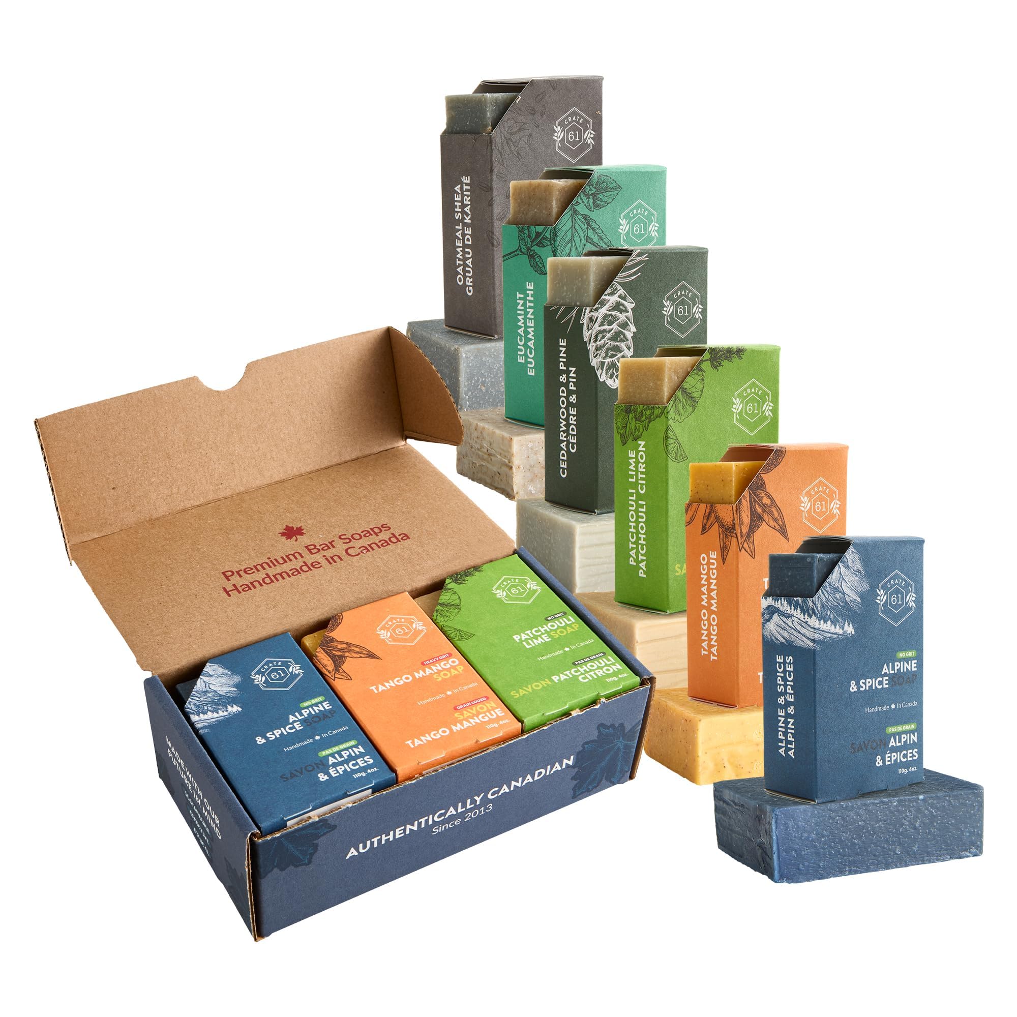 Crate 61 Organics, Handmade in Canada, Plant Based Cold Process Natural Bar Soap, With Premium Essential Oils, Dry Skin, Pack of 6 (For Him) Crate 61 Organics buy supplements canada