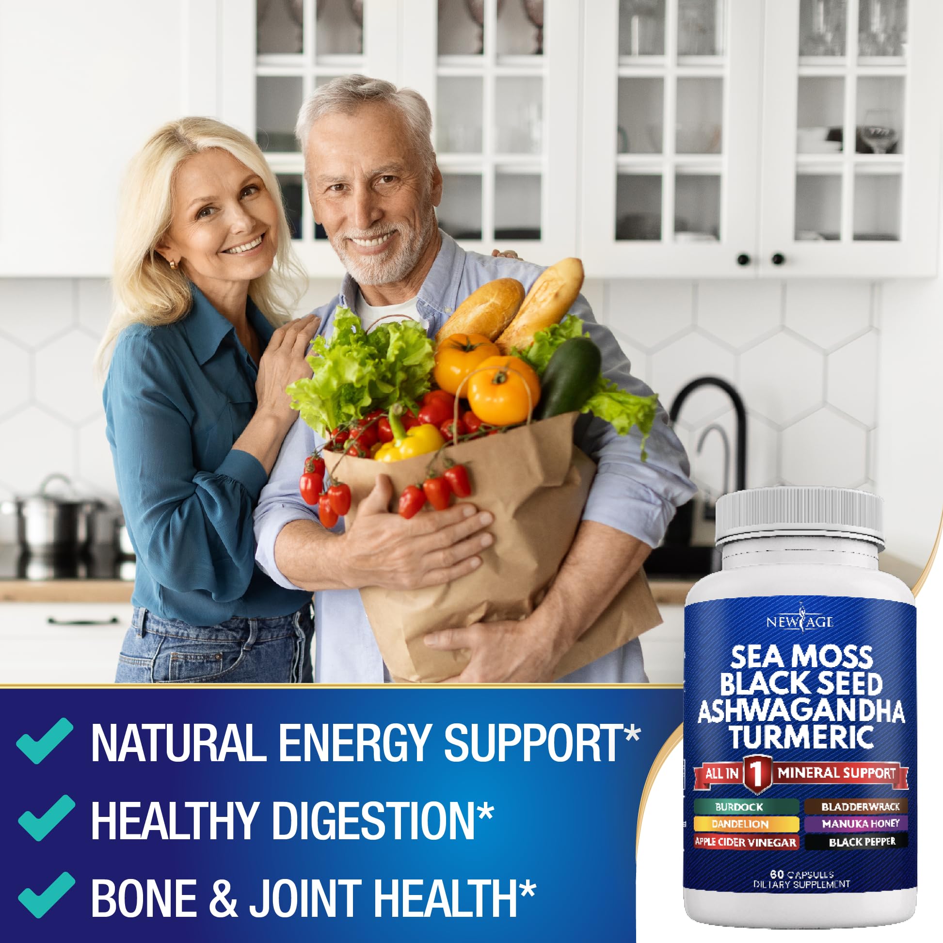 Silica Sea Moss 3000mg Black Seed Oil 2000mg Ashwagandha 1000mg Turmeric 1000mg NEW AGE buy supplements canada