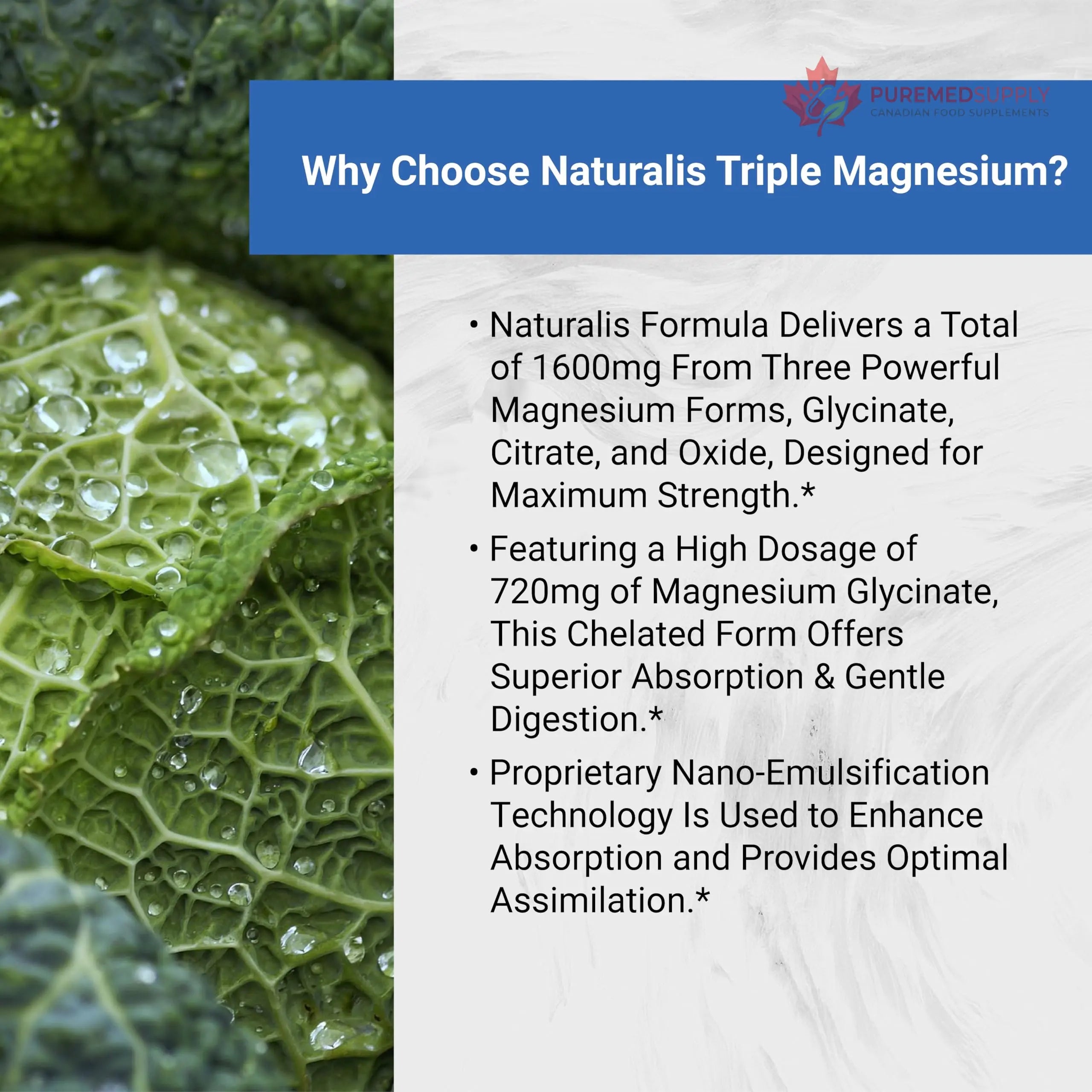 Naturalis Vegan Triple Magnesium Complex | Chelated Glycinate, Citrate & Oxide 1600mg Delivers 250mg Elemental Magnesium | Easily Absorbed for Stress, Muscle, Heart, Bone Support* | 60 Softgels Naturalis buy supplements canada