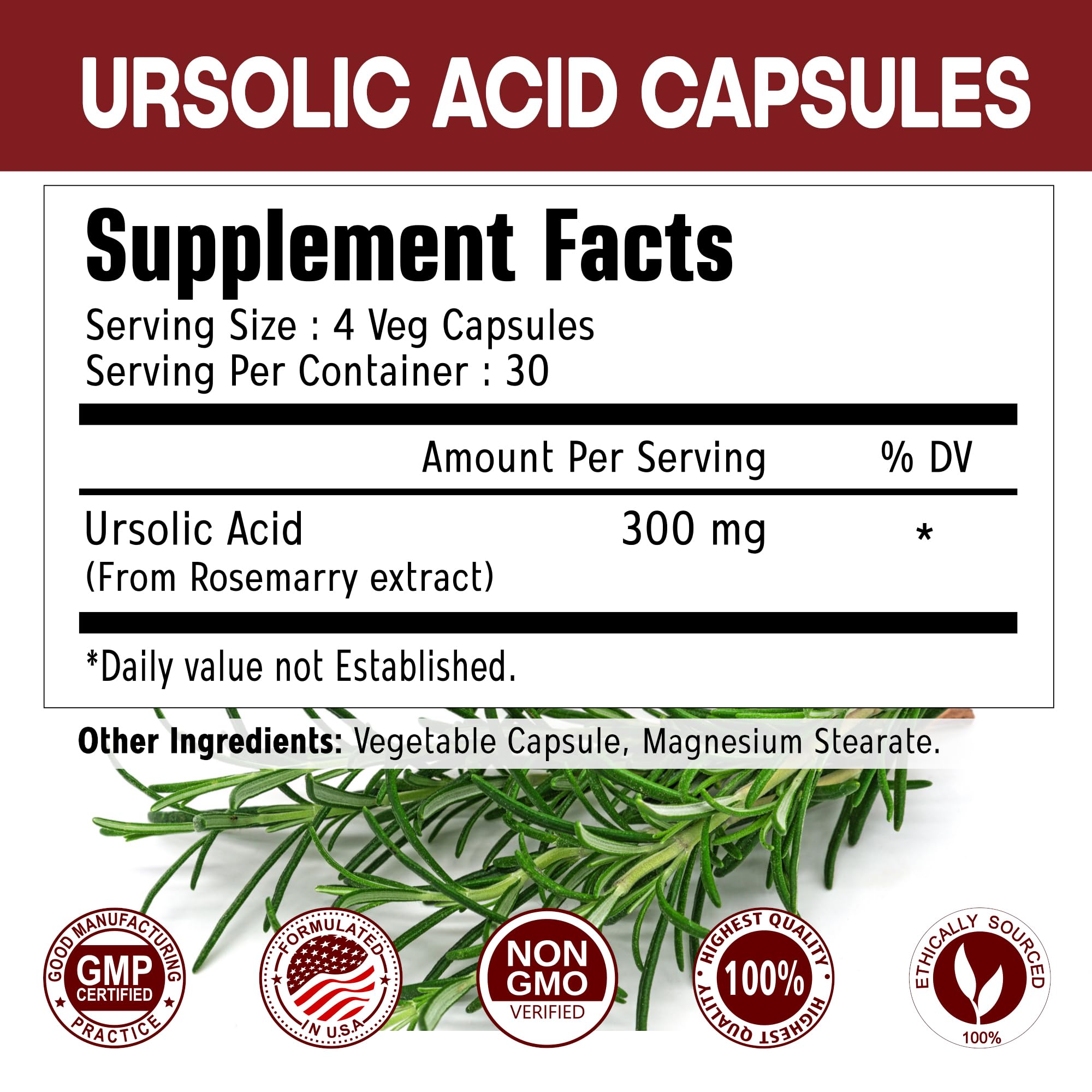 Immortal Herbs Pure Ursolic Acid Supplement 300mg, 120 Pills, Rosemary Leaf Extract Powder, Non-GMO and Gluten-Free Ursolic Acid Capsules for Women and Men Immortal Herbs buy supplements canada