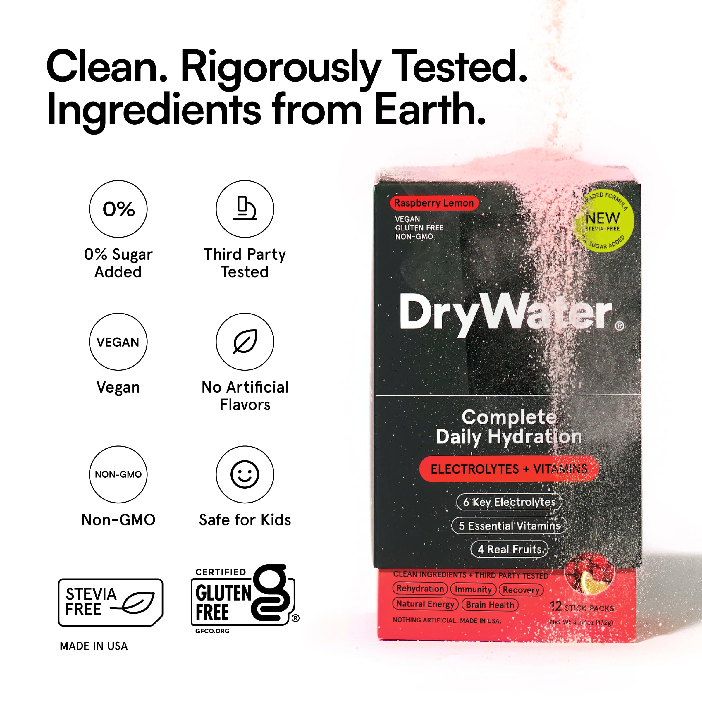 DryWater Electrolyte Powder Packets, Raspberry Lemon - Stevia-Free Hydration Packets Drink Mix with Zero Added Sugar for Rehydration & Energy - 6 Key Electrolytes DryWater buy supplements canada