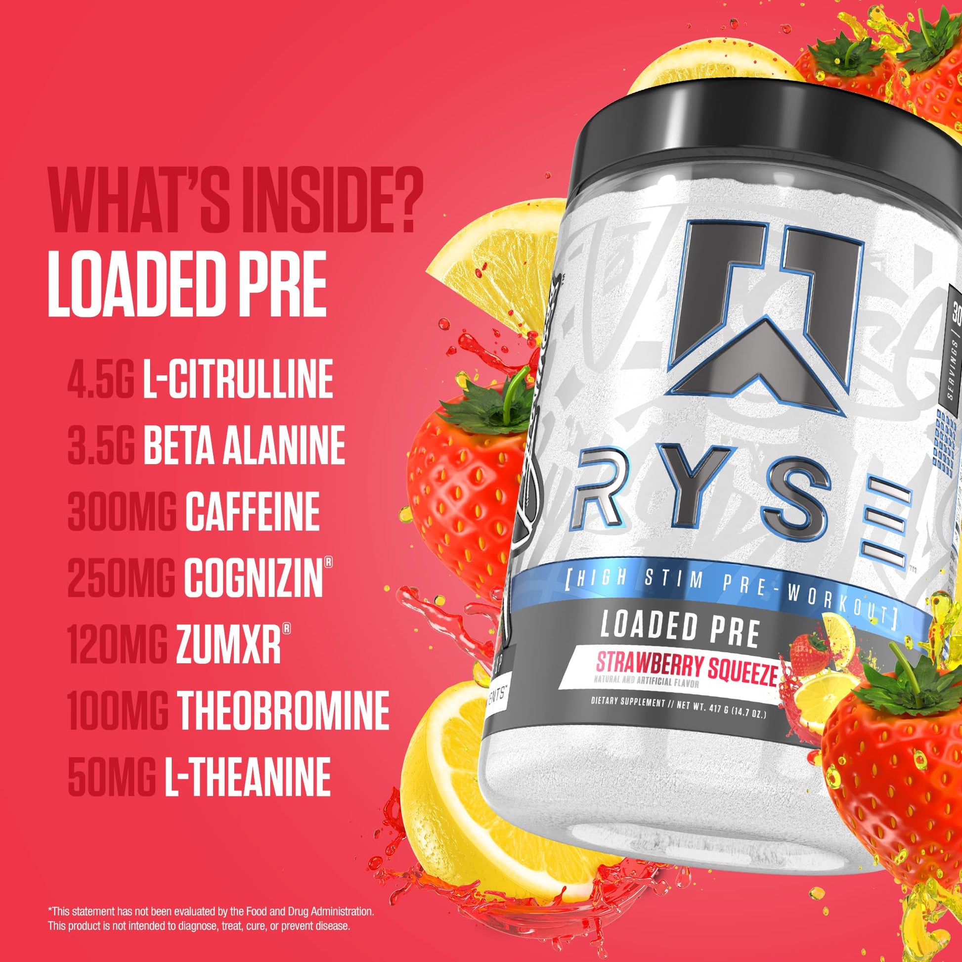 RYSE Loaded Pre Workout Powder - Strawberry Squeeze - Daily Pre-Workout for Men & Women with 390mg Caffeine, Beta Alanine, and Citrulline for Pump RYSE Up Supplements buy supplements canada