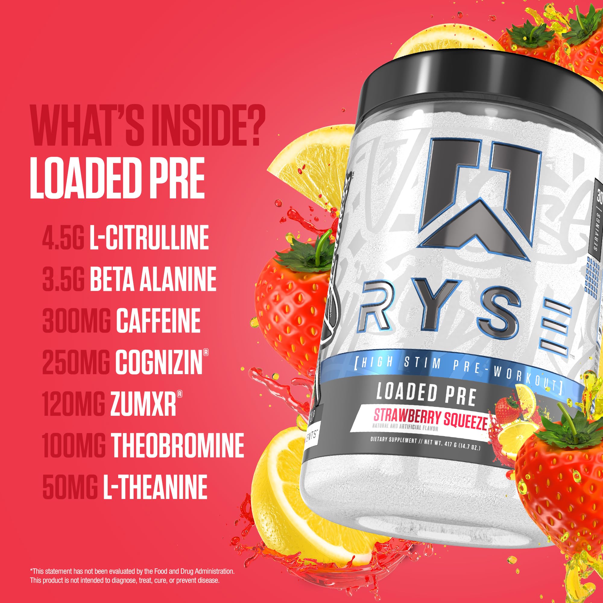 RYSE Loaded Pre Workout Powder - Strawberry Squeeze - Daily Pre-Workout for Men & Women with 390mg Caffeine, Beta Alanine, and Citrulline for Pump RYSE Up Supplements buy supplements canada